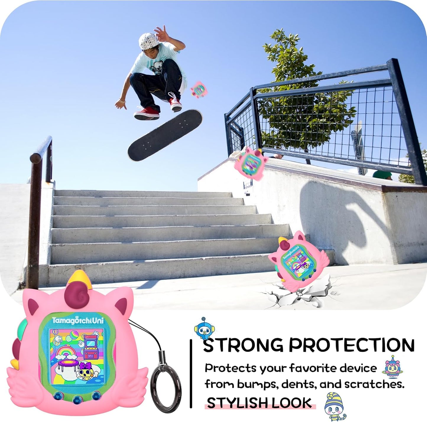 Cute Case Compatible with Tamagotchi Uni, Cute 3D Unicorn Pattern Silicone Protector Case for Tamagotchi Uni Virtual Pet Machine with Finger Lanyard ZOUSA