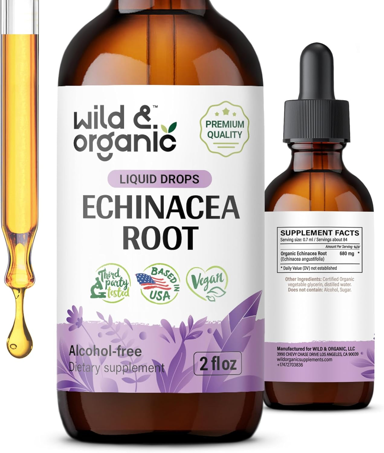 Echinacea Drops - Immune Support Supplement with Echinacea Angustifolia - Liquid Root Extract Tincture - Vegan, Sugar & Alcohol-Free - 4 Fl Oz TLBH