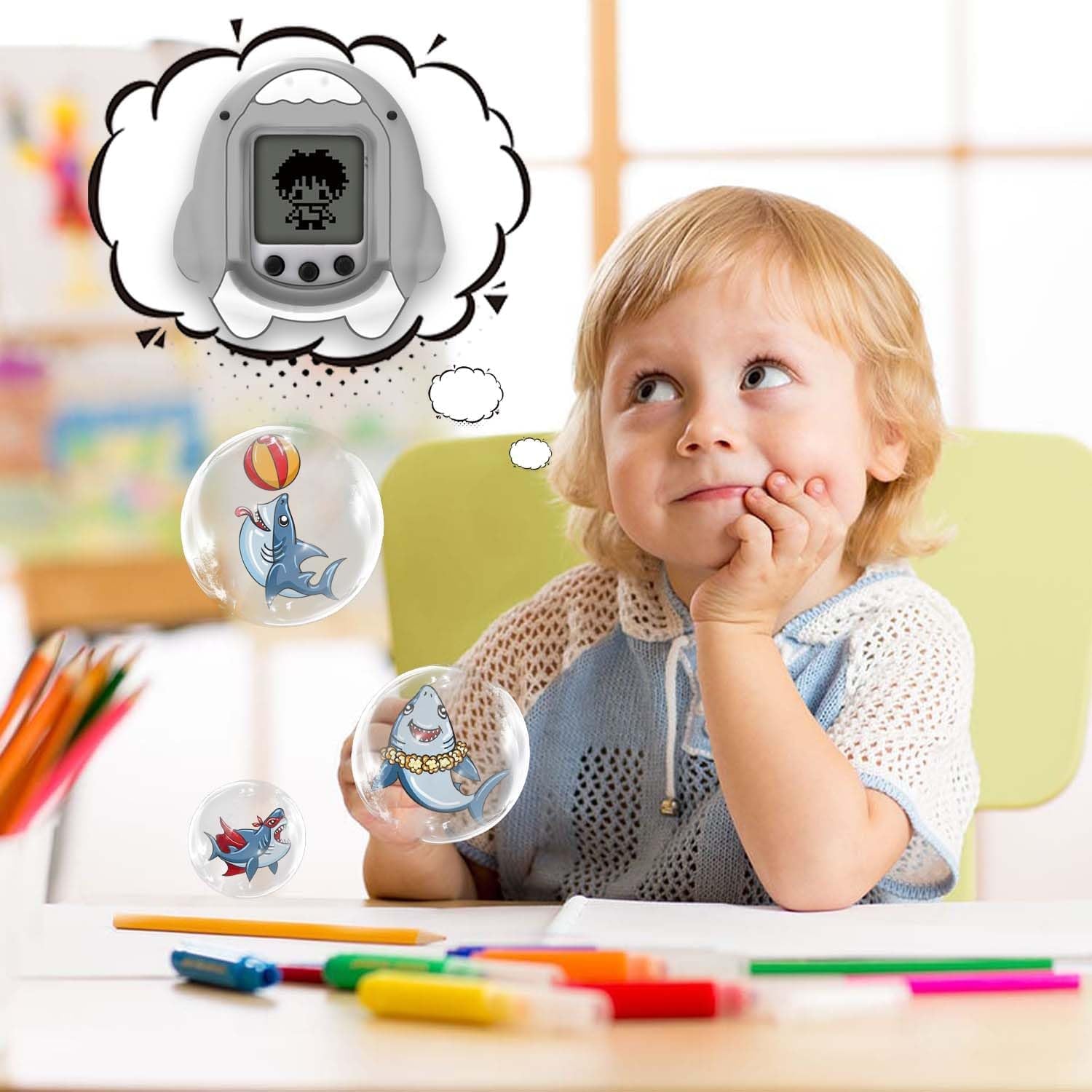 Silicone Case Compatible with Tamagotchi Nano, Cute Shark Protective Skin Sleeve for Tamagotchi Nano, Tamagotchi Nano Interactive Toy Digital Pet Case (Grey) ZOUSA