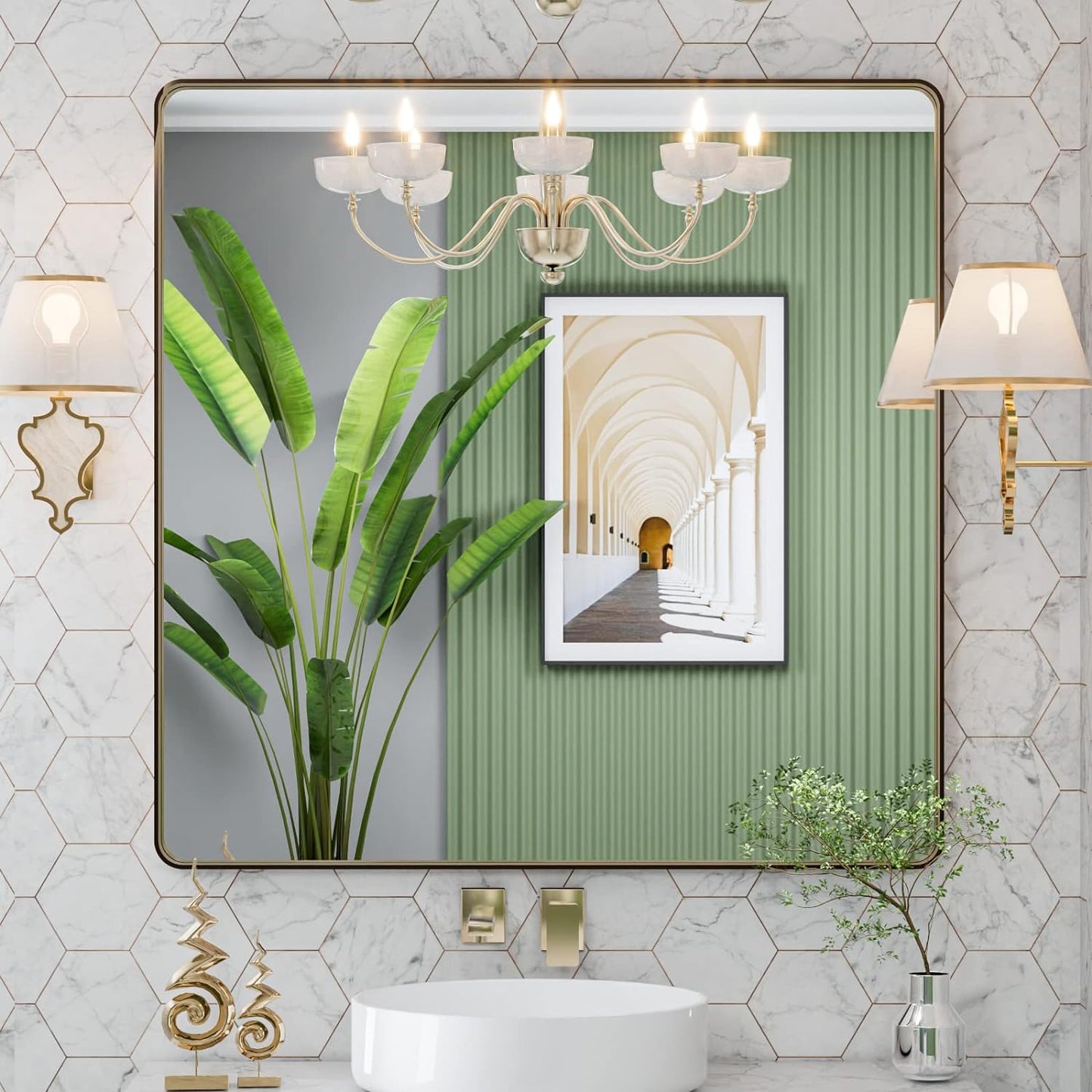 50X30 Inch Black Metal Framed Bathroom Mirror for Wall, Matte Black Bathroom Vanity Mirror Farmhouse, Large Rounded Rectangle Mirror, Anti-Rust, Tempered Glass, Hangs Horizontally or Vertically