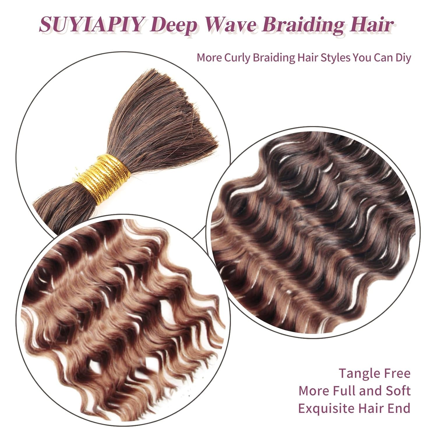 Braiding Hair Boho Hair for Braiding Deep Wave Bulk Hair for Braiding Wet and Wavy Braiding Hair Deep Water Wave Braiding Hair Curly Braiding Hair (1B/30#, 18 Inch)