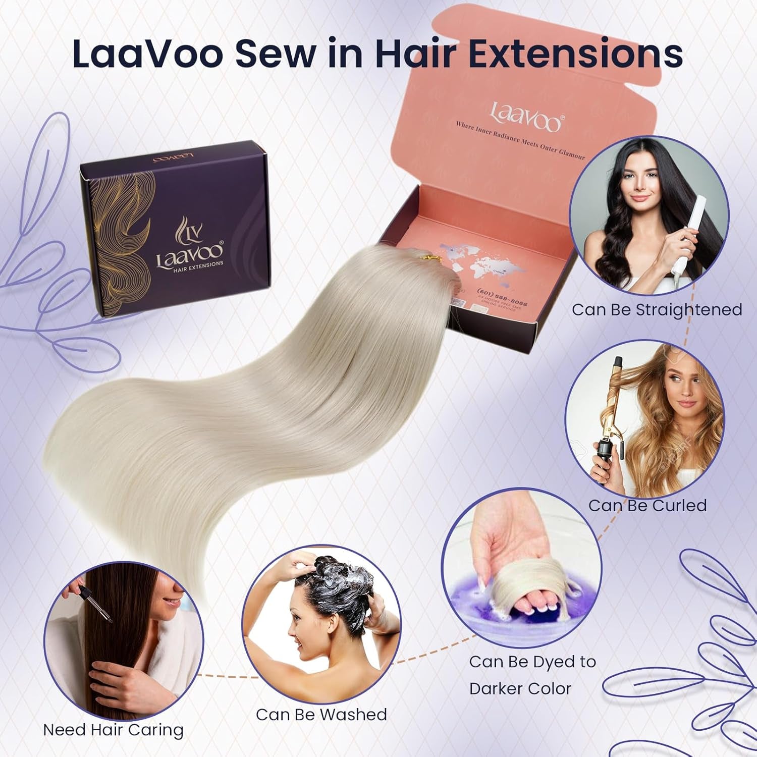 Sew in Hair Extensions Real Human Hair 24 Inch 120G Blonde Weft Hair Extensions Platinum Blonde Hand Tied Human Hair Extensions Sew in Weft Hair Extensions for Women #60