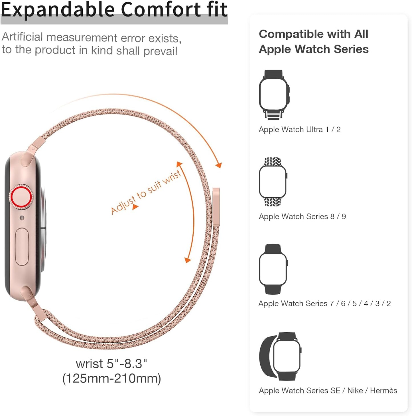 Slim Milanese Loop Compatible with Apple Watch Band for Women 40Mm 41Mm 38Mm 44Mm 45Mm 49Mm 42Mm, Stainless Steel Magnetic Mesh Strap Work on Iwatch Bands Series 9 8 7 6 5 4 3 2 1 Ultra SE