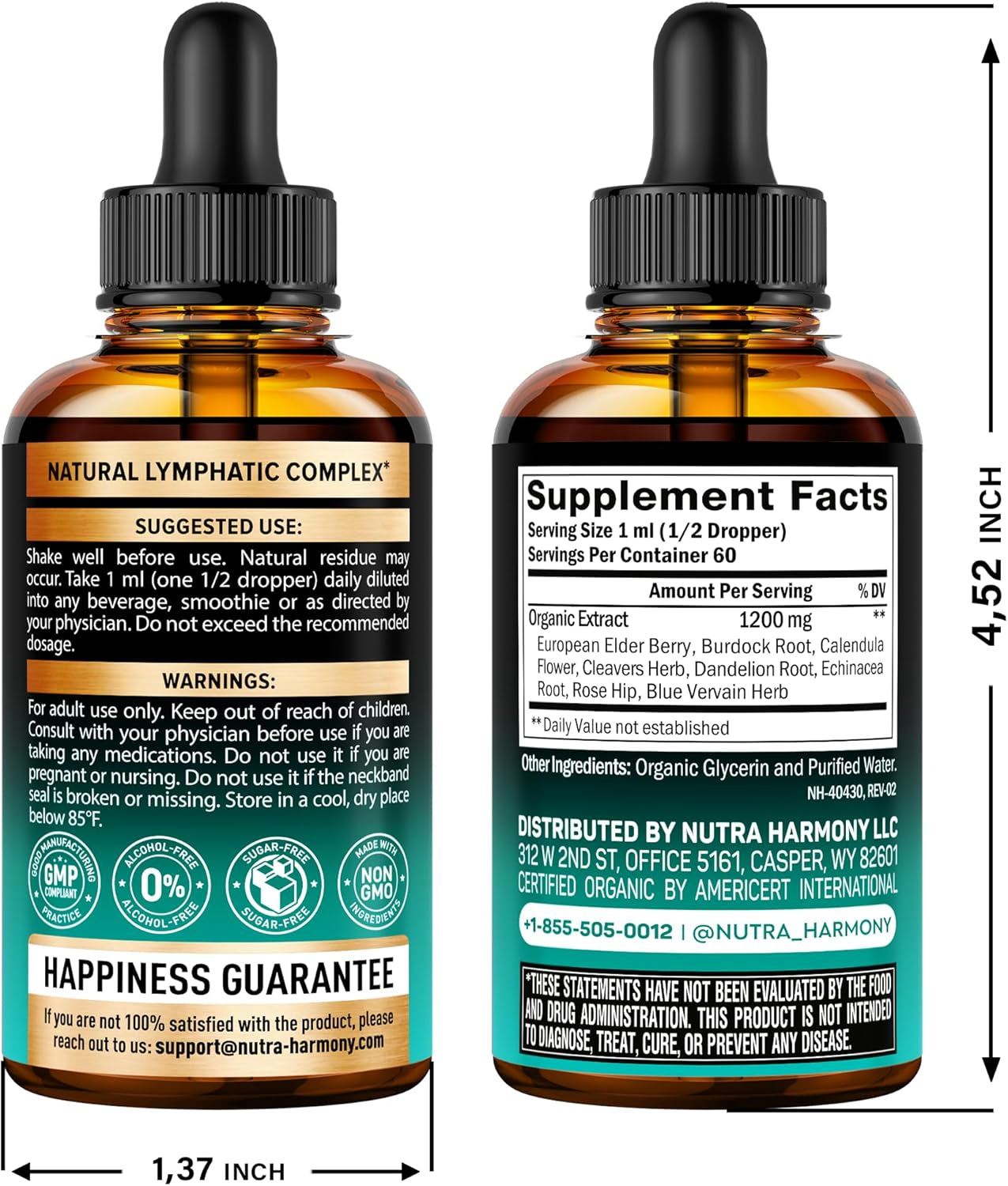 USDA Organic Lymphatic Drainage Supplement - Echinacea | Elderberry | Dandelion | Rosehip | Cleavers | Calendula | Burdock - Made in USA - Lymph System Drops - Immune Support, Cleanse & Detox, 2 Fl Oz TLBH