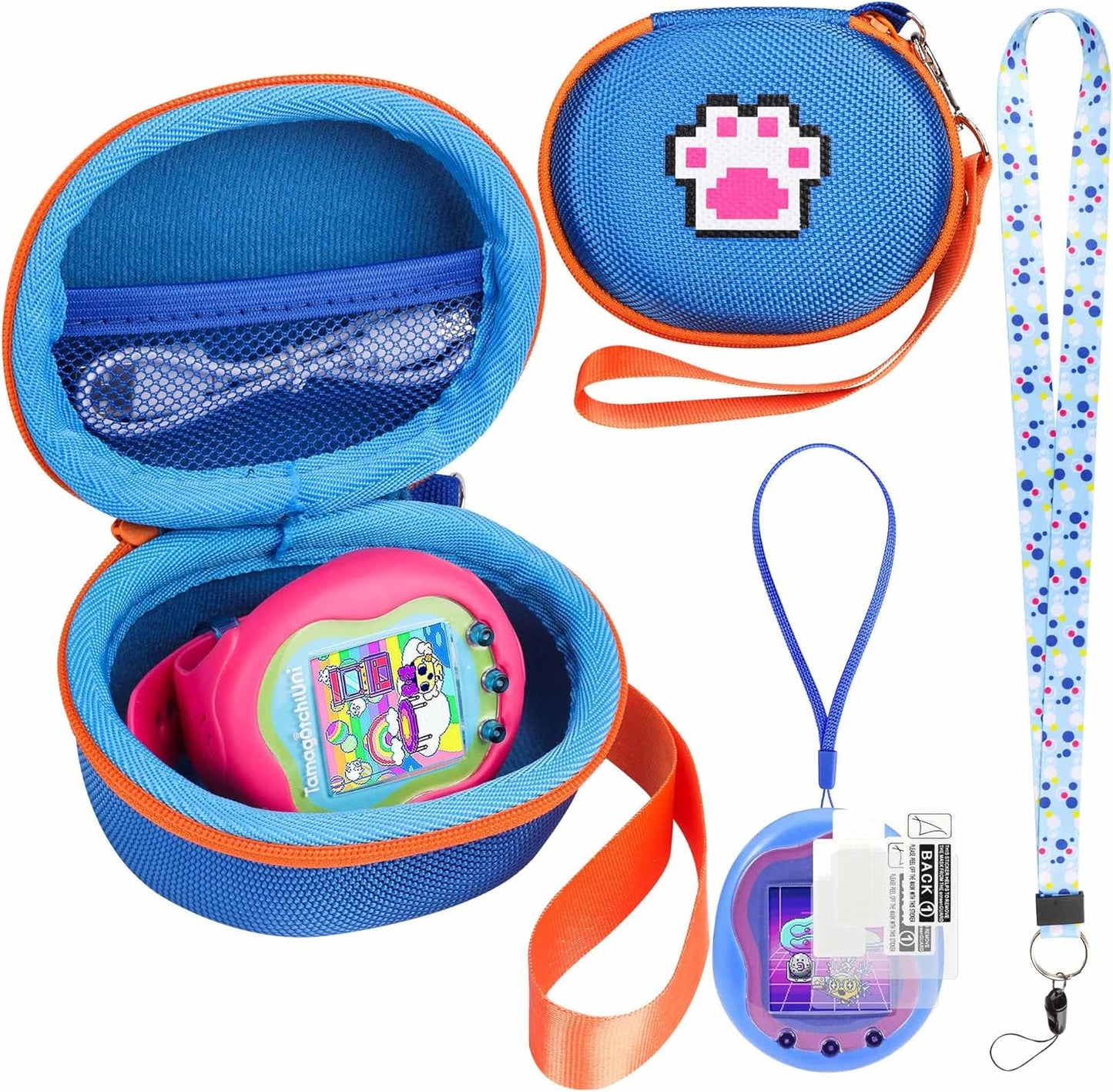 Carrying Case Compatible with Tamagotchi Uni/Tamagotchi Pix/Tamagotchi Original/Tamagotchi Nano X Virtual Pet Game Machine, Hard Case with Neck Strap, Lanyard and Screen Protector (Blue) ZOUSA