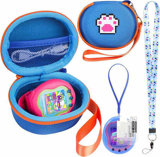 Carrying Case Compatible with Tamagotchi Uni/Tamagotchi Pix/Tamagotchi Original/Tamagotchi Nano X Virtual Pet Game Machine, Hard Case with Neck Strap, Lanyard and Screen Protector (Blue) ZOUSA