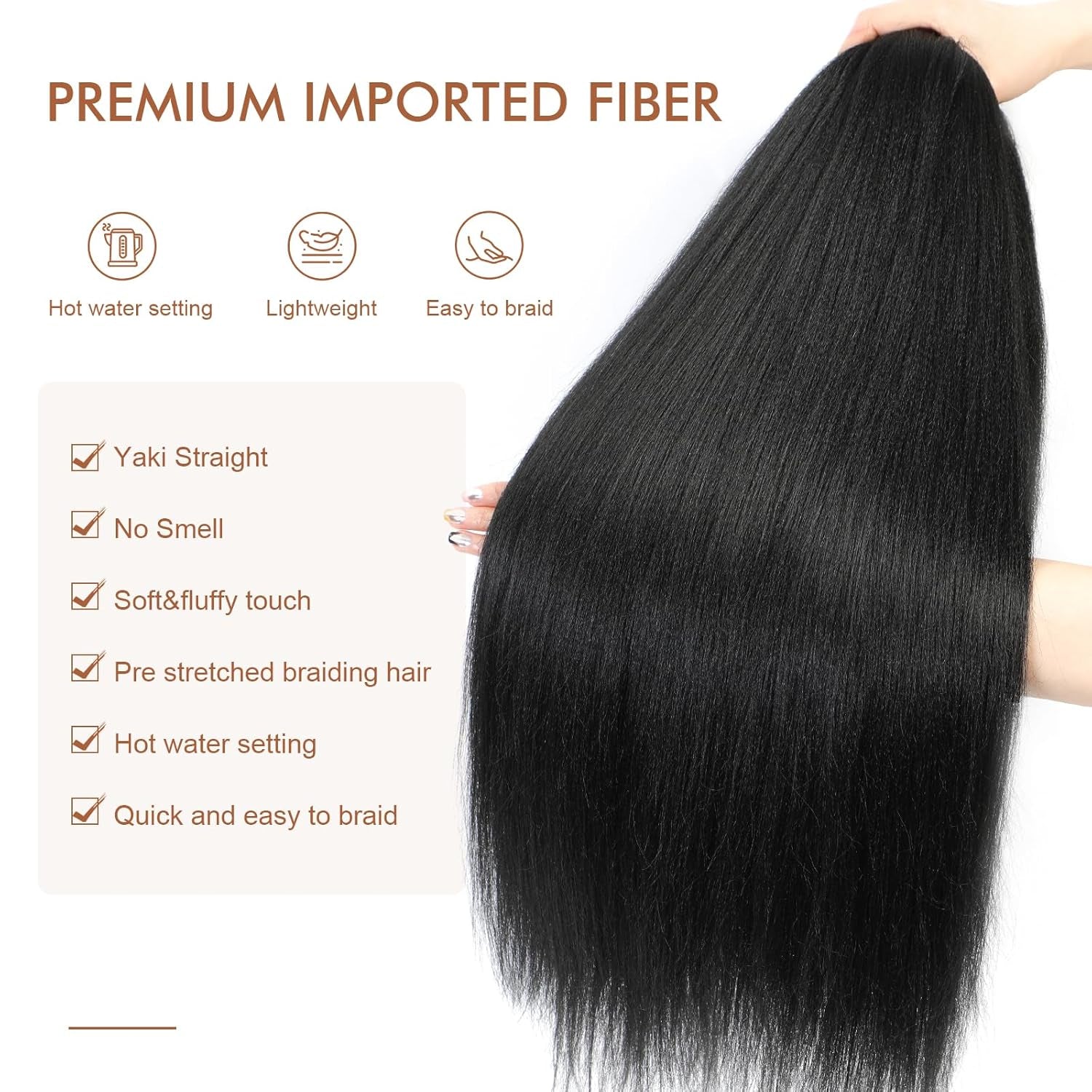 Pre-Stretched Braiding Hair - 16 Inch 8 Packs Natural Black Short Braiding Hair for Twist or Box Braids, Yaki Texture Hot Water Setting Synthetic Braiding Hair Extensions (16 Inch, 1B-8P)