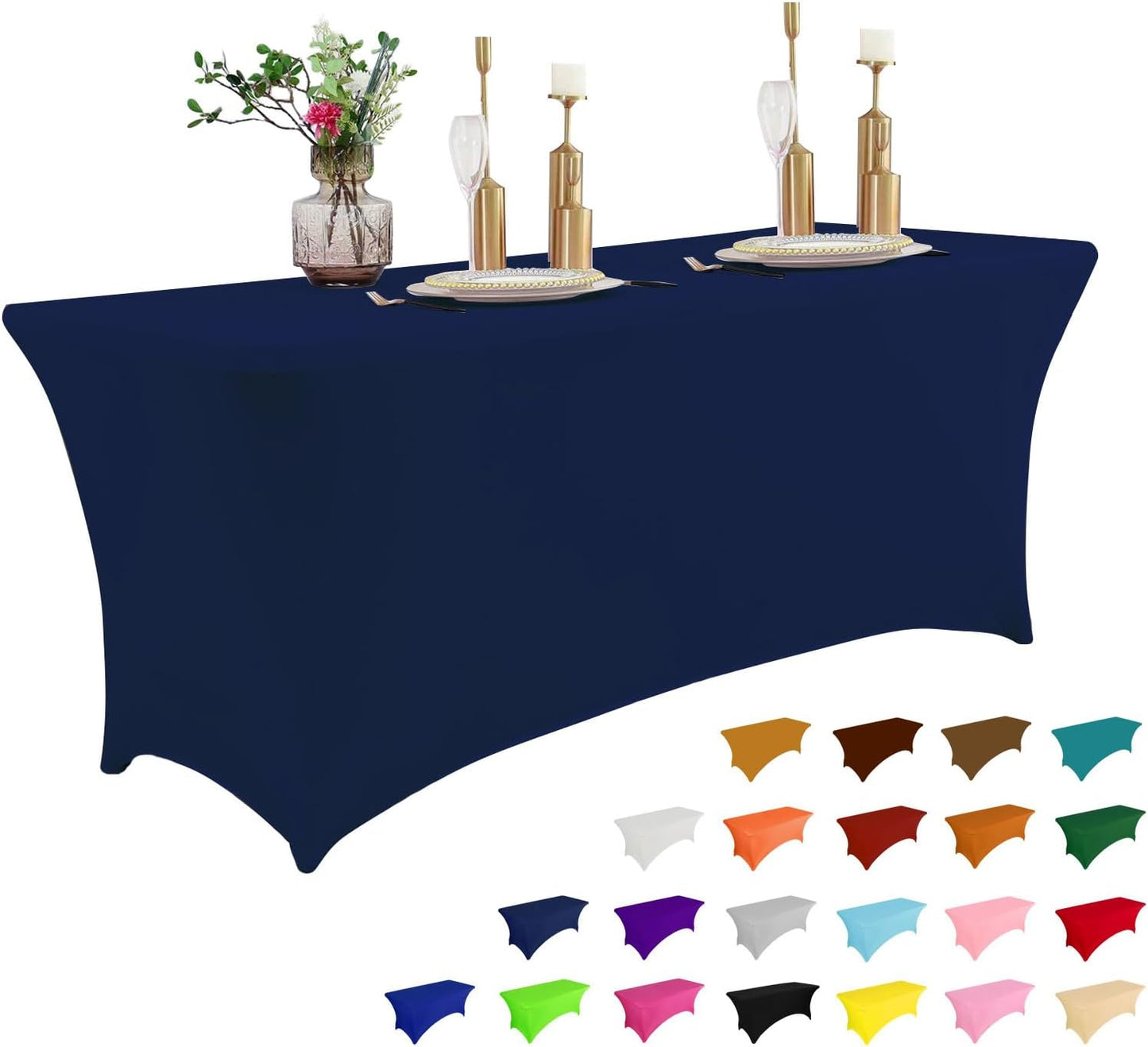 2 Pack 6FT Table Cloth for Rectangular Fitted Events Stretch Black Table Covers Washable Table Cover Spandex Tablecloth Table Protector for Party, Wedding, Cocktail, Banquet, Festival