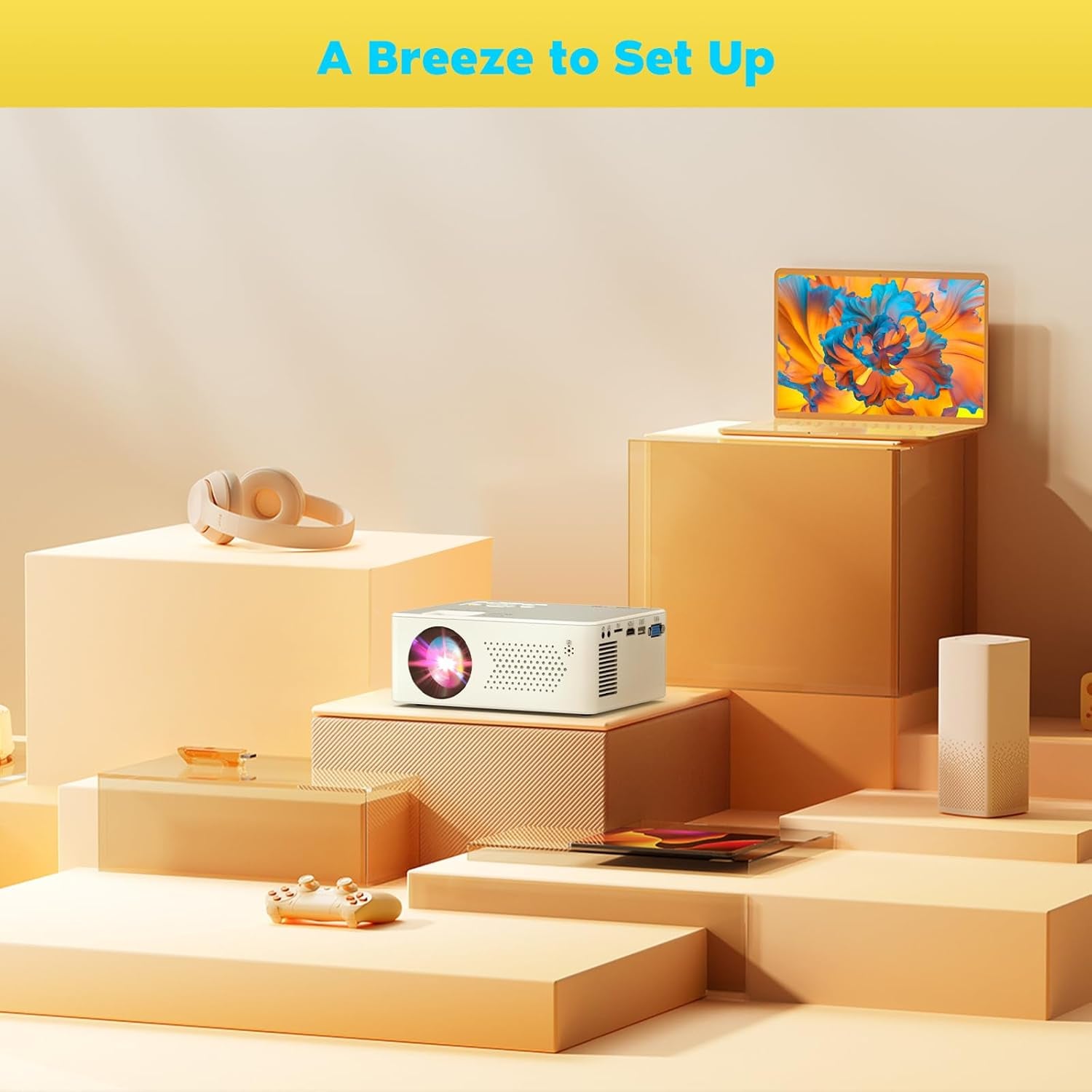 Mini Bluetooth Projector, Full HD 1080P Supported Portable Outdoor Movie Projector for Ios, Android, Windows, Compatible with TV Stick/Hdmi/Smartphone/Ps4/Usb [Remote Included]