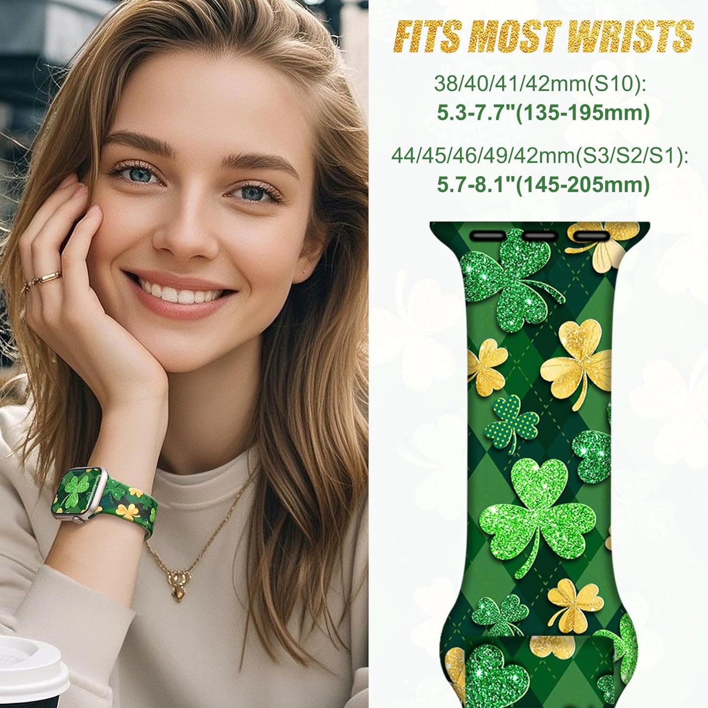 Lucky Clover Band for Apple Watch Bands 46Mm 45Mm 44Mm 49 42Mm(S3) for Women, St Patricks Day Silicone Iwatch Bands Series 10 9 8 7 SE 6 5 4 3, Shamrocks Gifts Strap for Apple Watch Band