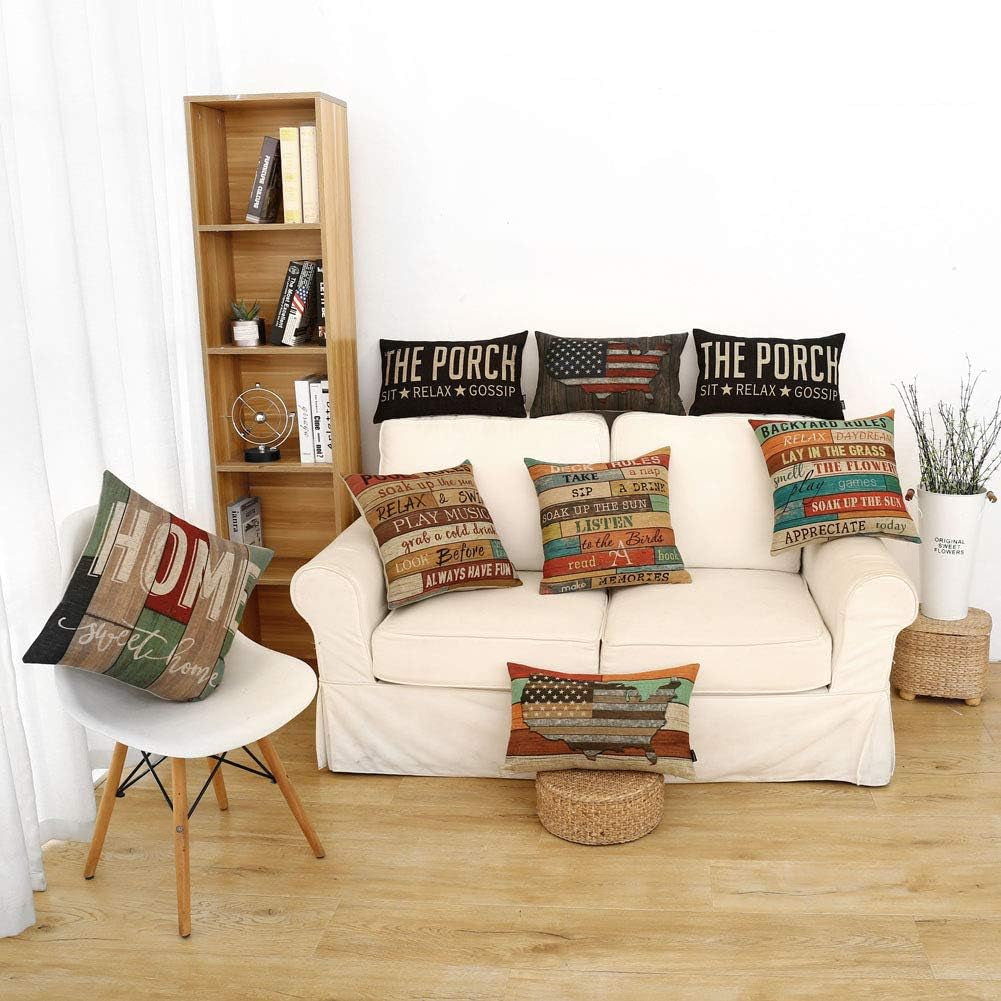 Wooden Plank Backyard Rules Throw Pillow Cover 18X18 Inch Backyard Decor Cotton Linen Cushion Case for Sofa Couch PL504TR