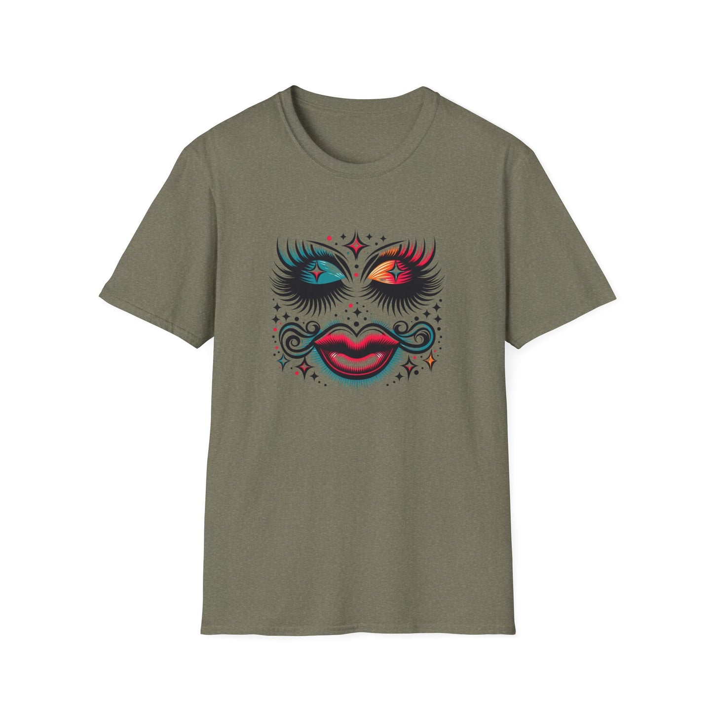 LASHES Vibrant Face Graphic T-Shirt - Unisex Softstyle Tee for Festivals & Celebrations