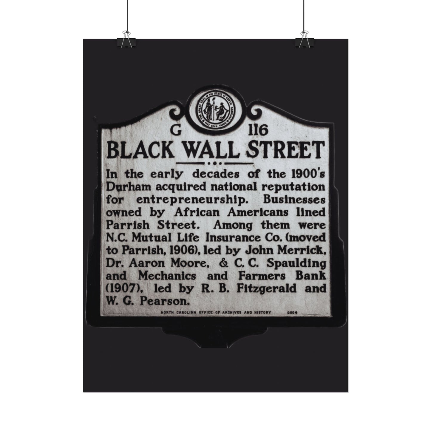 BLACK WALL STREET DURHAM NORTH CAROLINA Rolled Posters