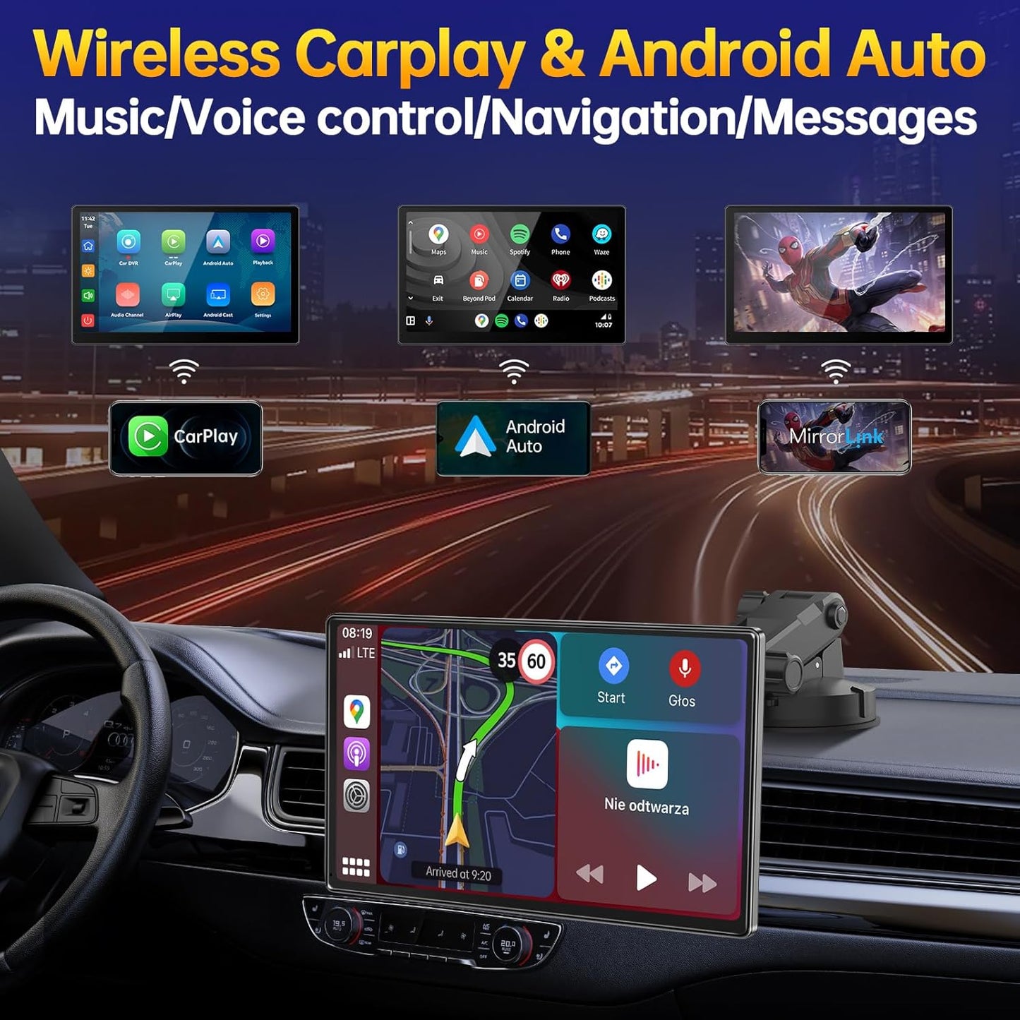 9" Wireless Apple Carplay Android Auto Screen - 4K Dash Cam, GPS Navigation, HD Touchscreen, Airplay, 1080P Backup Camera, Car Stereo - by TRUCK DRIVER