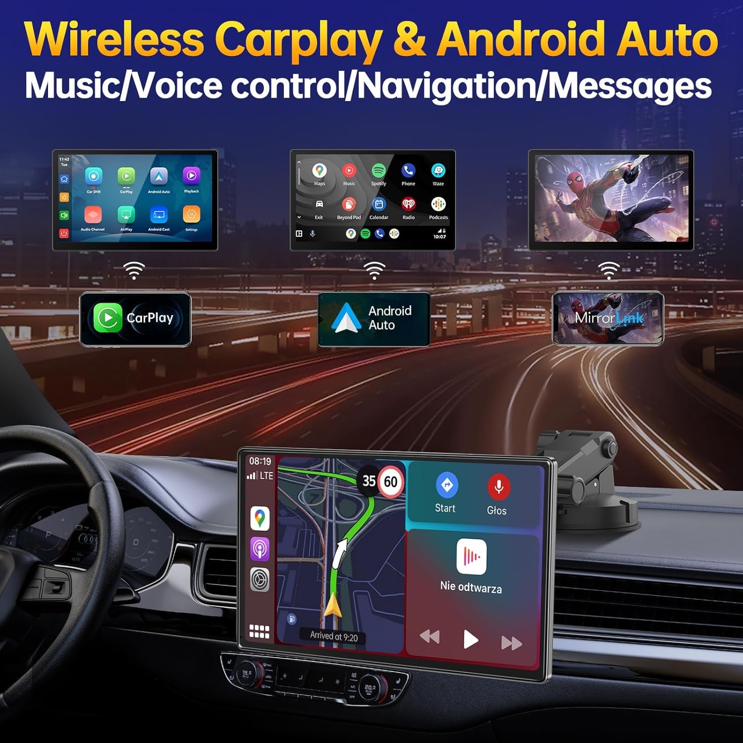 9" Wireless Apple Carplay Android Auto Screen - 4K Dash Cam, GPS Navigation, HD Touchscreen, Airplay, 1080P Backup Camera, Car Stereo - by TRUCK DRIVER