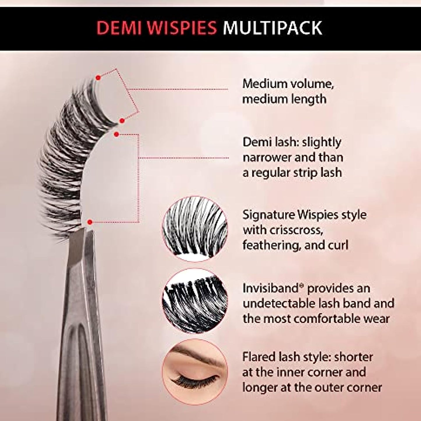 False Eyelashes Demi Wispies Black, 1 Pack (6 Pairs per Pack)