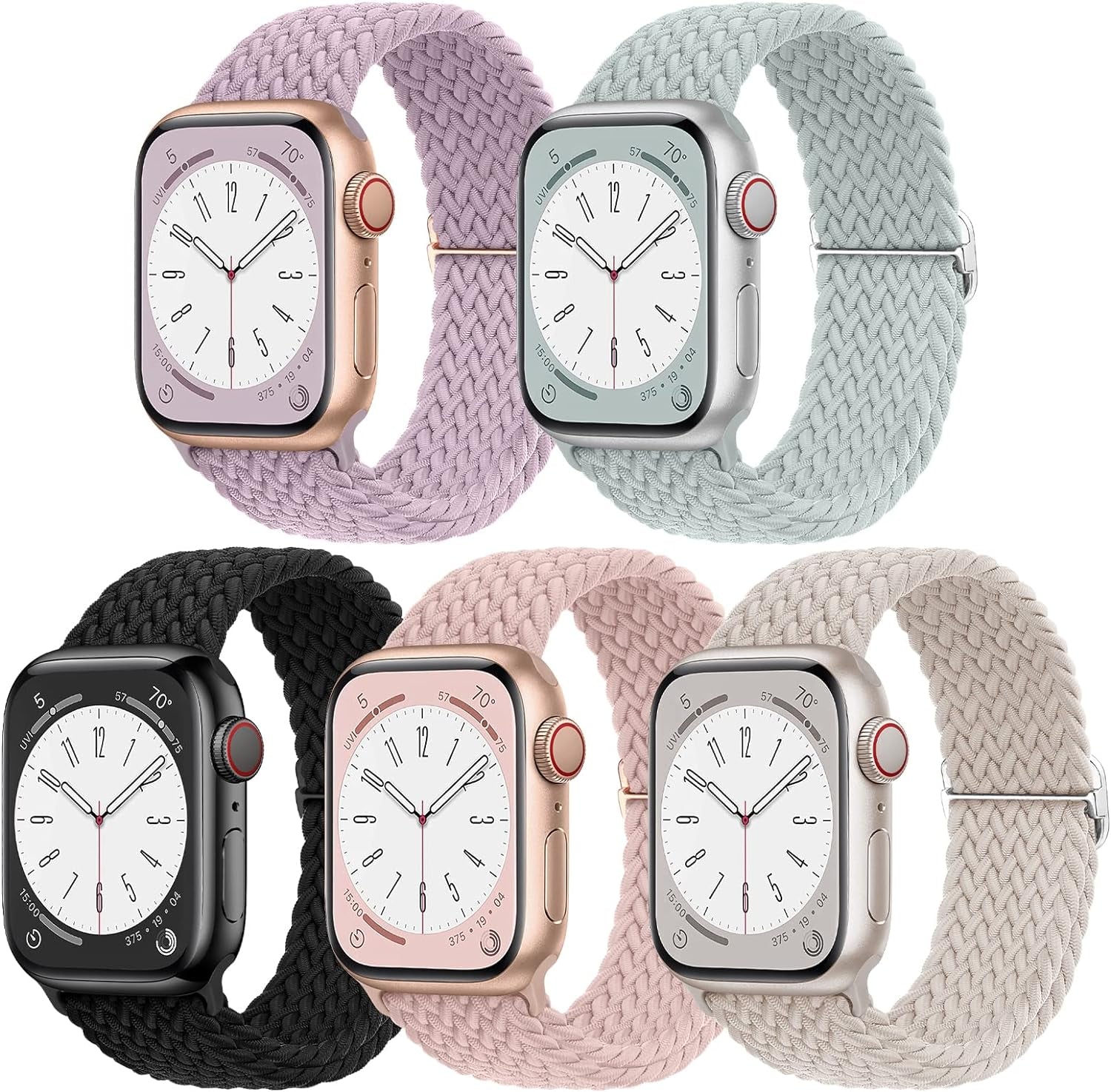 5 Pack Braided Stretchy Adjustable Straps Compatible for Apple Watch Ultra 2/1 Band 38Mm 40Mm 41Mm 42Mm 44Mm 45Mm 49Mm for Women Men ,Sport Elastic Nylon Cloth Wristbands for Iwatch Series 9 8