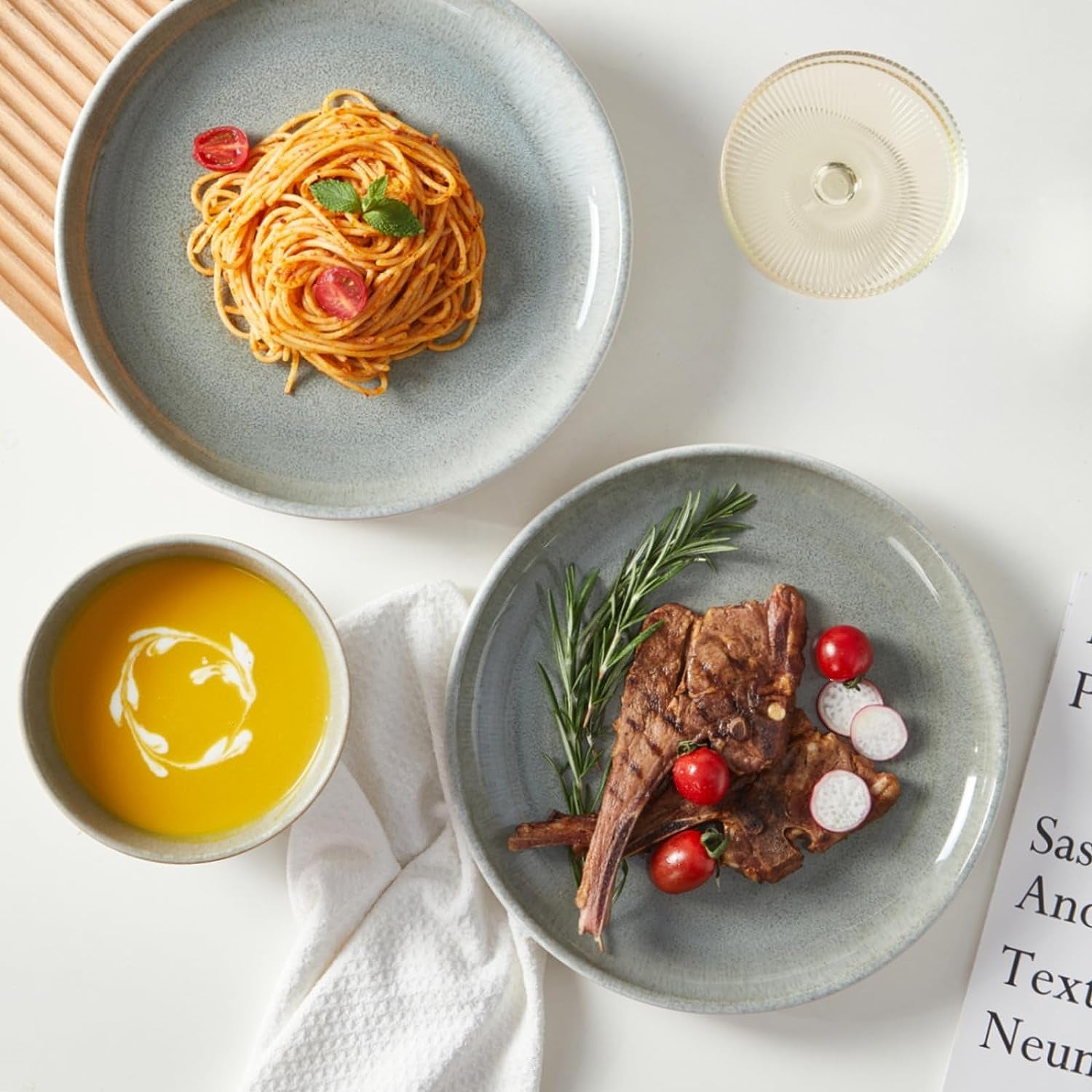 Gradient Green Stoneware Dinnerware Set, 12 Pcs Reactive Glaze Plates and Bowls Sets, Handmade round Dishes Set for 4, Highly Chip and Crack Resistant Modern Plate Set