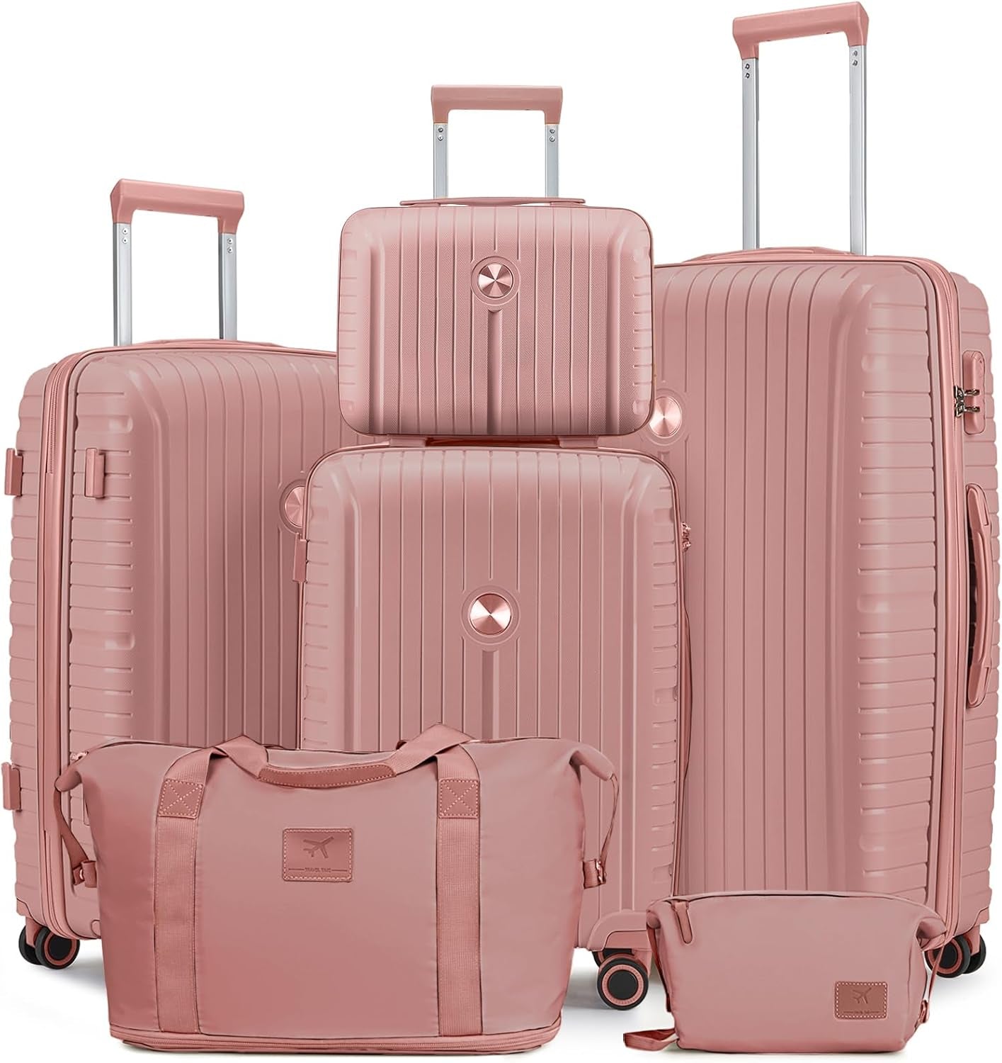 Luggage Sets 5 Piece Suitcase Set, PP Hardshell Carry on Suitcase Set, Travel Suitcases with Double Spinner Wheels and TSA Lock, Black Brown