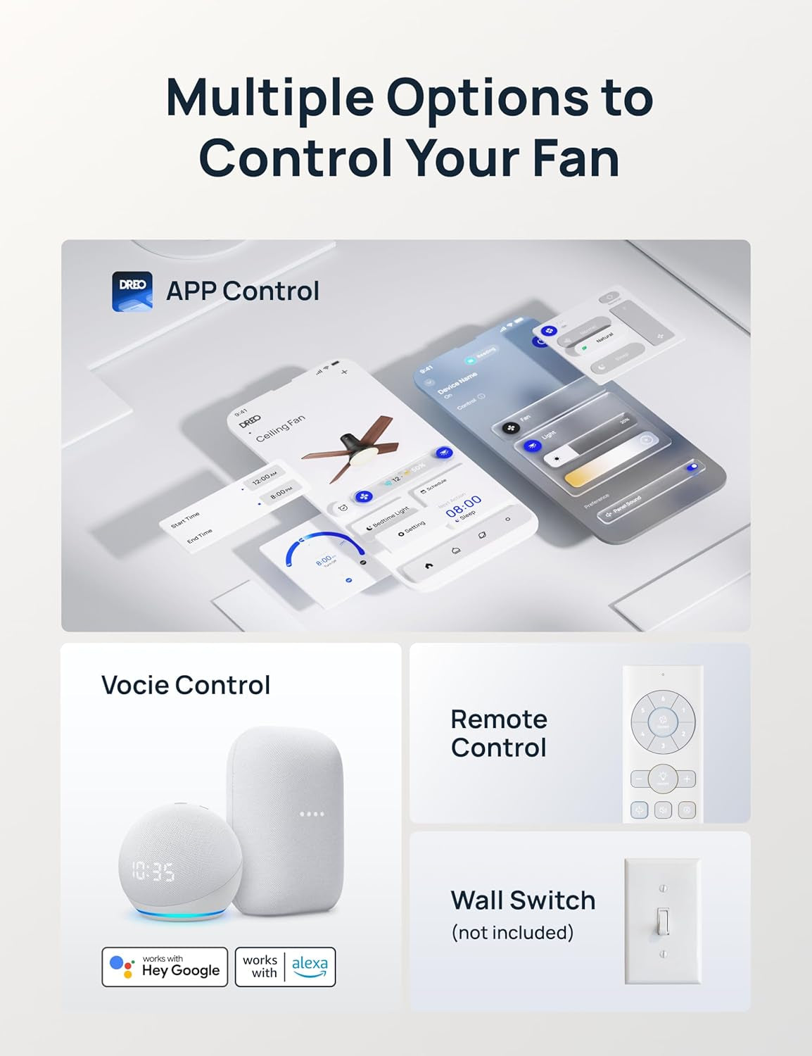 Smart Ceiling Fans with Lights and Remote, 12 Speeds & 3 Fan Modes, Quiet DC Motor, Easy to Install, Dimmable LED Ceiling Fans with App/Alexa Control, 12H Timer for Home, Indoor, Black, 44''