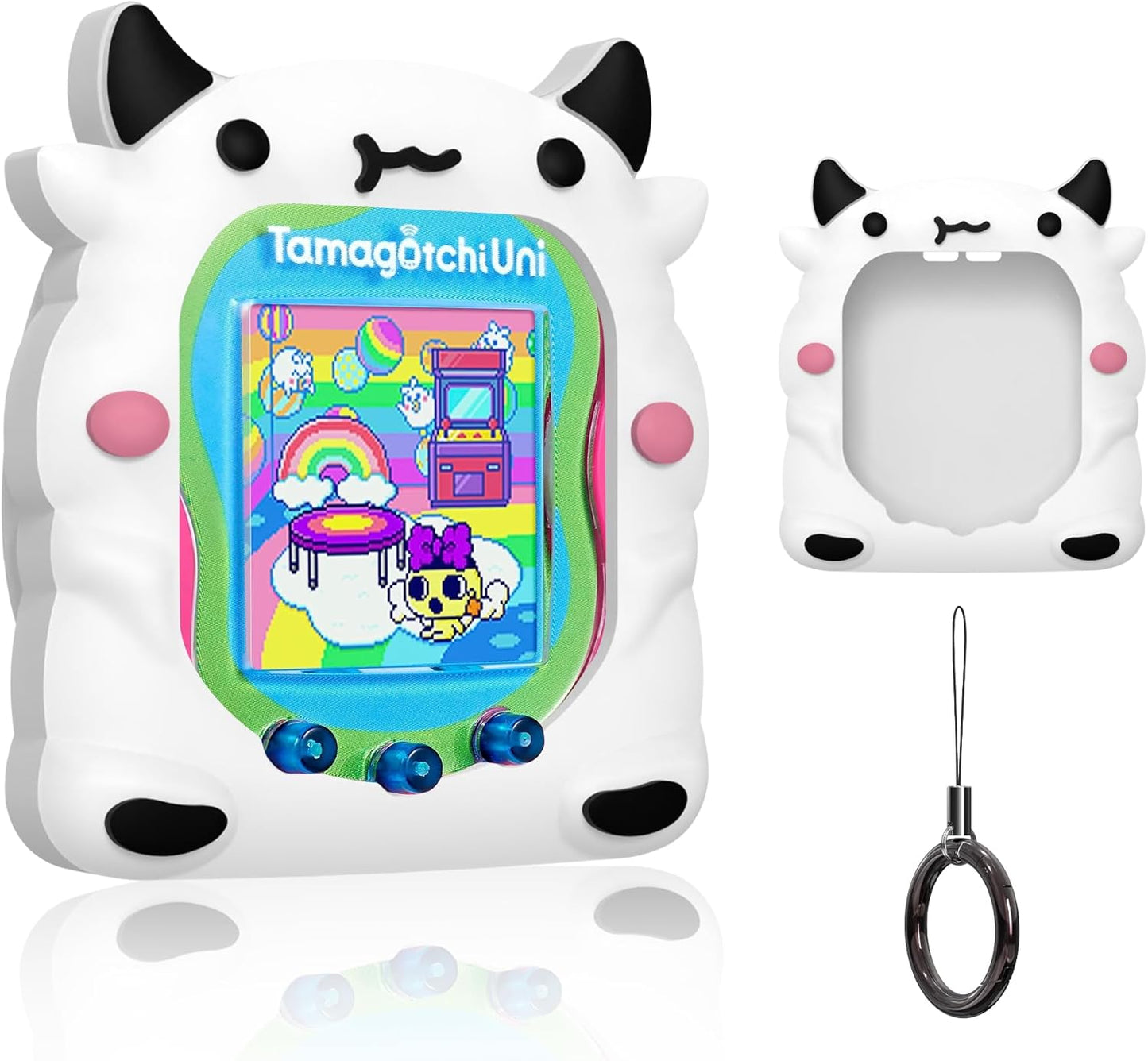 Cute Case Compatible with Tamagotchi Uni, Cute 3D Unicorn Pattern Silicone Protector Case for Tamagotchi Uni Virtual Pet Machine with Finger Lanyard ZOUSA