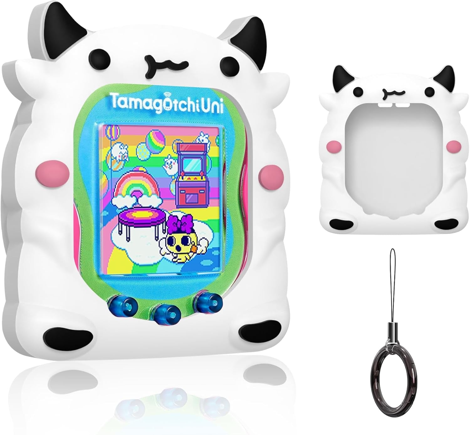 Cute Case Compatible with Tamagotchi Uni, Cute 3D Unicorn Pattern Silicone Protector Case for Tamagotchi Uni Virtual Pet Machine with Finger Lanyard ZOUSA