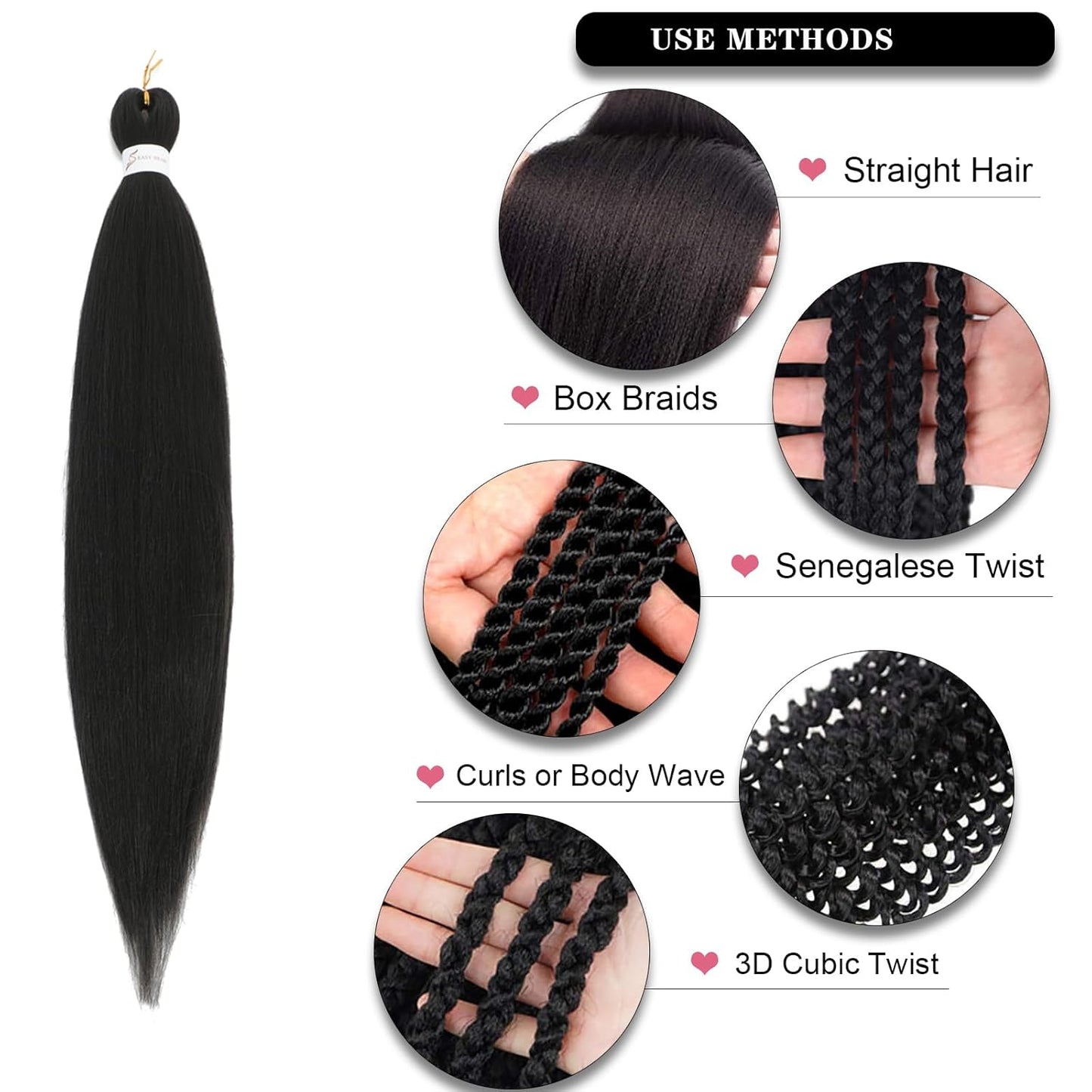 Braiding Hair Pre Stretched - 26 Inch Pre Stretched Braiding Hair 8 Packs Ombre Braiding Hair for Black Women (1B+Lavender Purple/Sky Blue/Pink)