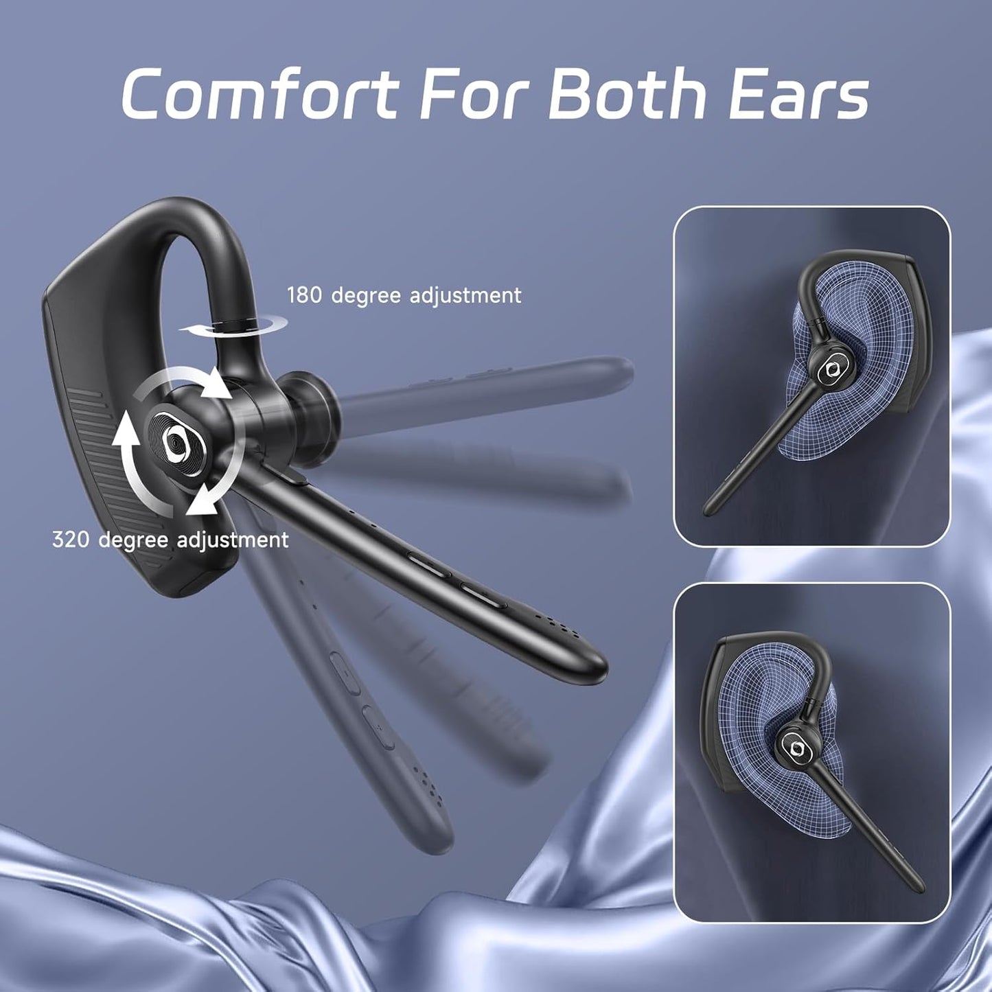 Wireless Headset Bluetooth Earpiece with Dual Noise Canceling Microphone Hands Free Headphones Single Ear Earphone over Ear Earbud for Iphone Samsung Android Cellphones TV PC Trucker Game Work TRUCK DRIVER