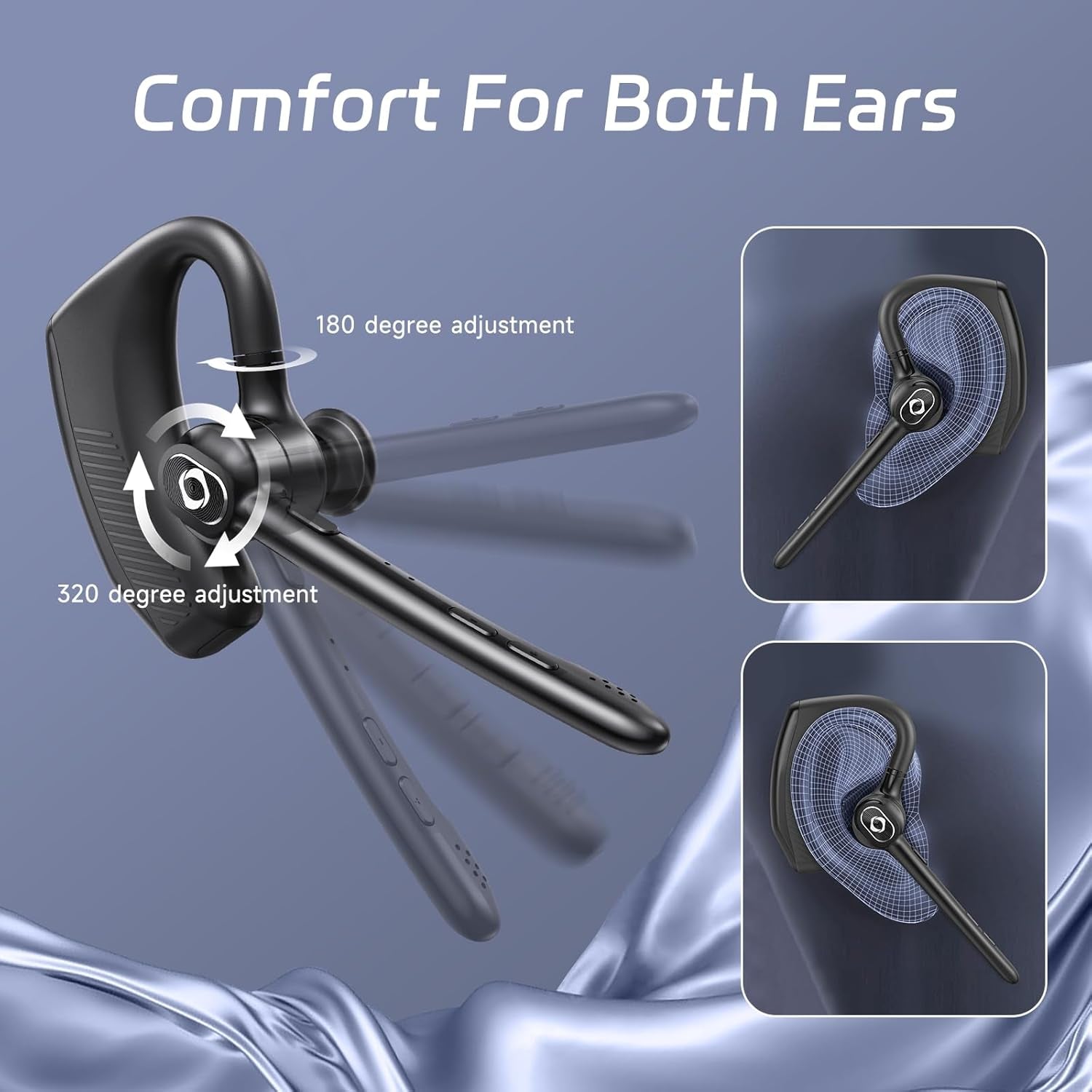 Wireless Headset Bluetooth Earpiece with Dual Noise Canceling Microphone Hands Free Headphones Single Ear Earphone over Ear Earbud for Iphone Samsung Android Cellphones TV PC Trucker Game Work TRUCK DRIVER