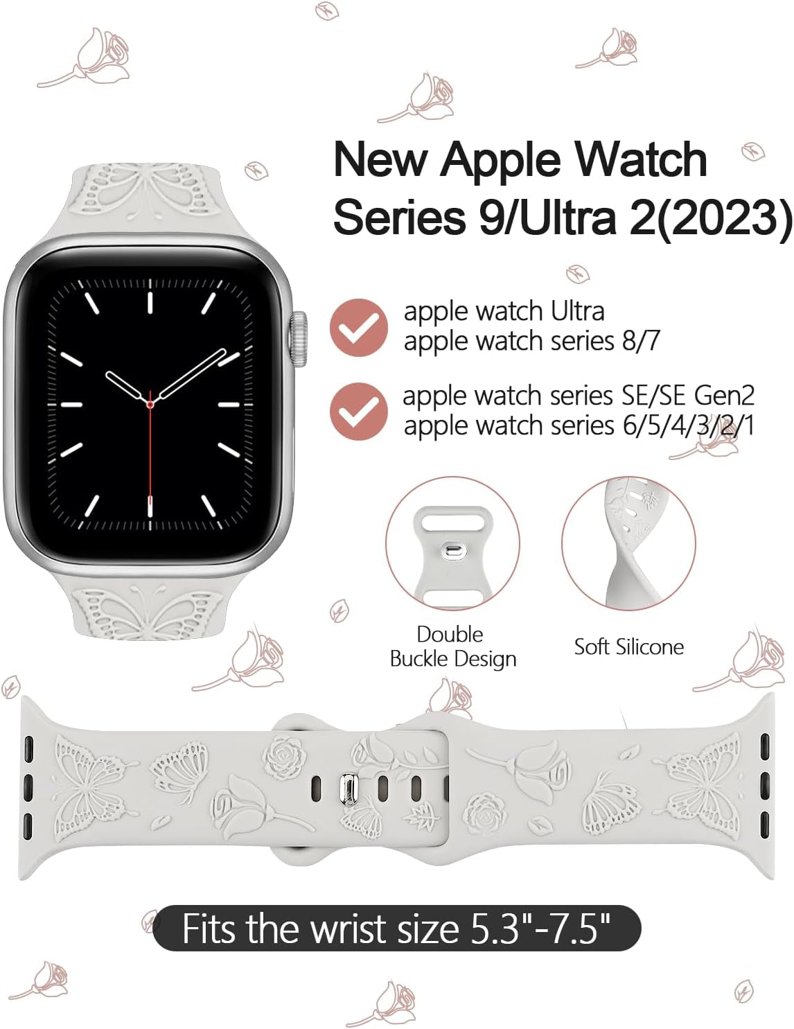 Engraved Bands Compatible with Apple Watch Band 40Mm 41Mm 38Mm 42Mm 44Mm 45Mm 49Mm Women, Soft Silicone Sport Apple Watch Band for Iwatch Bands Series SE Ultra 9 8 7 6 5 4 3 2 1