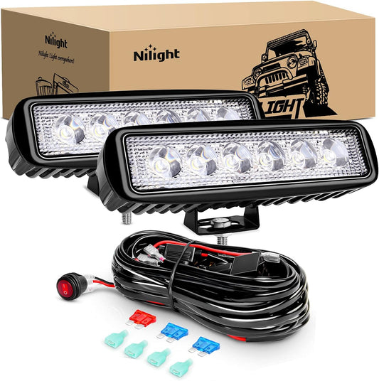 2Pcs 18W Spot LED Work Lights LED Pods Fog Lights off Road Led Lights Driving Lights With16Awg off Road Wiring Harness Kit-2 Leads