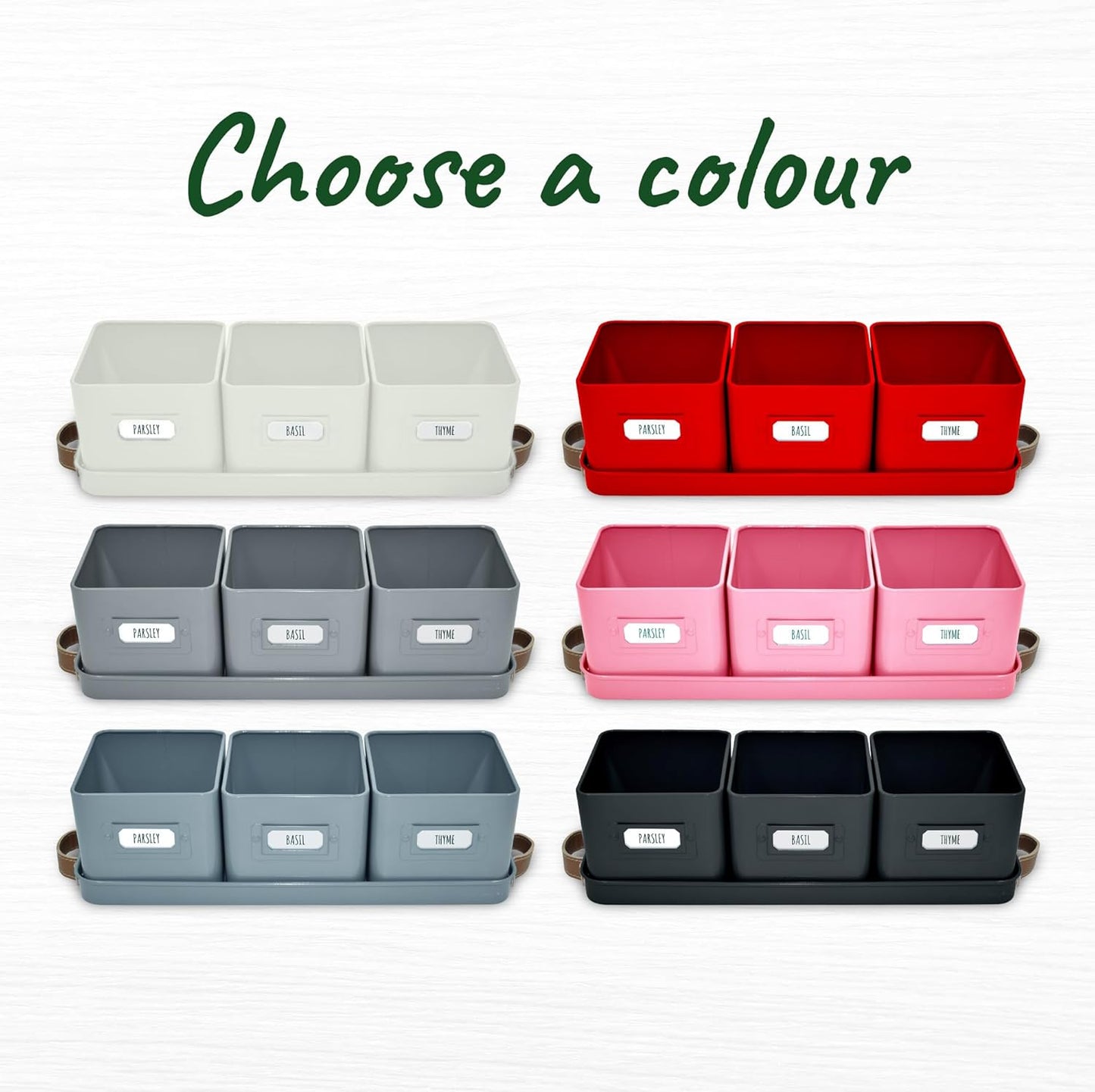 Herb Planter Indoor - Set of 3 Black Indoor Herb Garden Pots for Plants with Leather Handled Tray - Window Sill Plant Shelf - Herb Pots with Drainage Holes and Labels