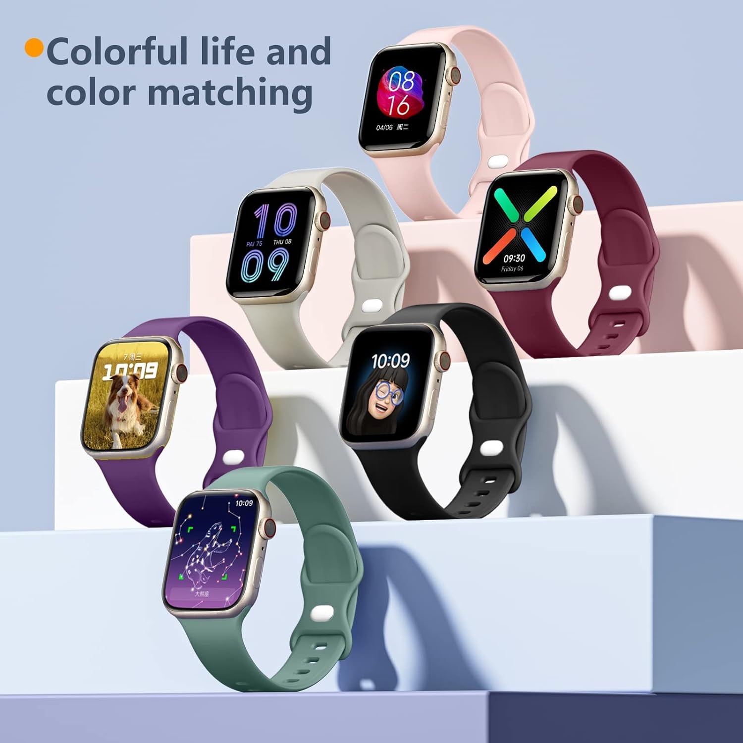 8 Pack Sport Bands Compatible with Apple Watch Band 38Mm 40Mm 41Mm 42Mm 44Mm 45Mm 49Mm Women Men,Soft Silicone Waterproof Strap for Apple Watch Ultra/Ultra 2 Iwatch Series 9 8 7 6 5 4 3 2 1 SE