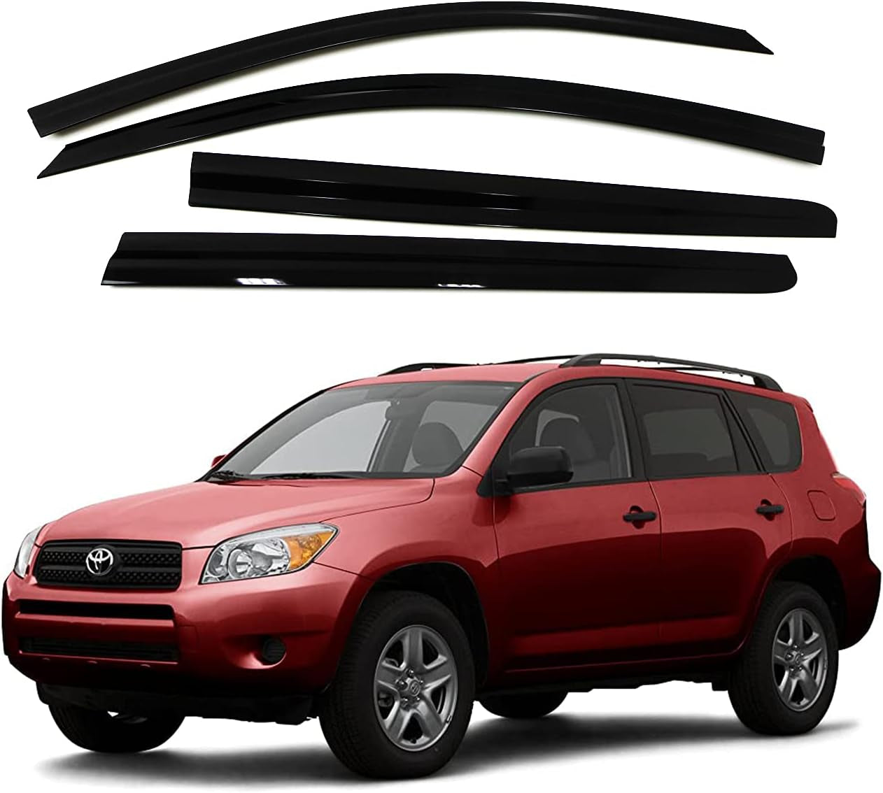 Tape-On Rain Guards Window Visors 6 Pcs Set for Toyota Rav4 2019 2020 2021 2022 2023 2024 / Window Deflectors, Out-Channel Vent Shades (Smoked)