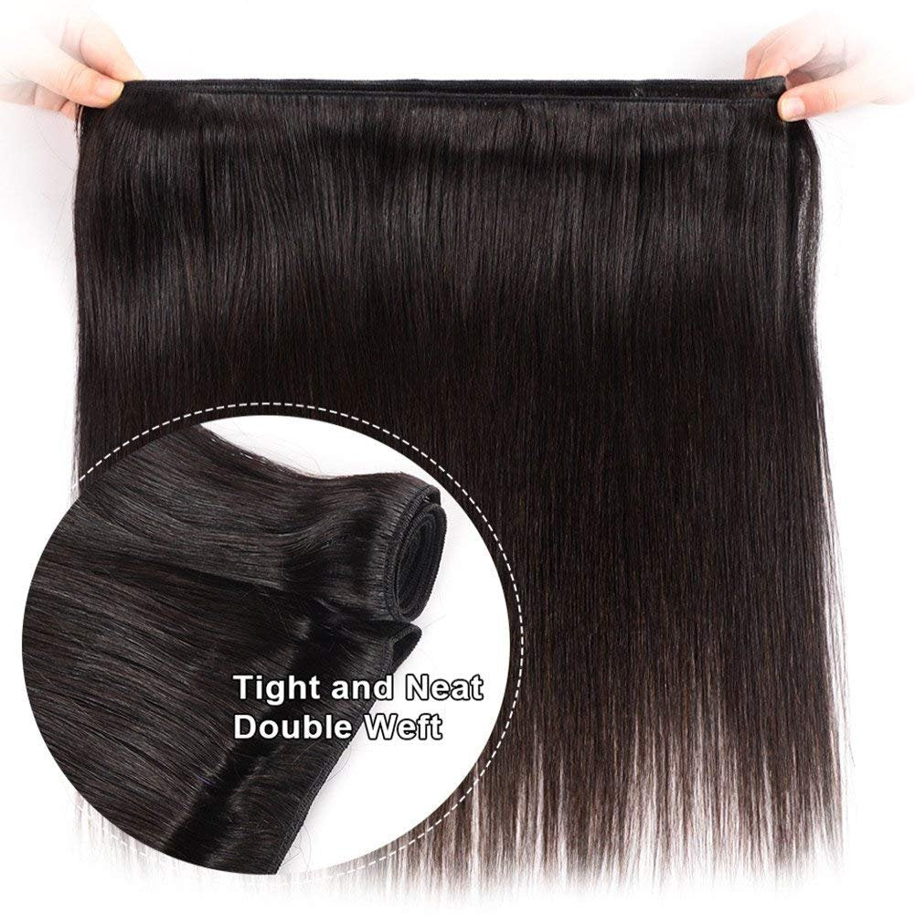 Straight Human Hair Bundles 12 Inch Brazilian 100% Unprocessed Virgin Hair Straight Weave Bundles Human Hair 1 Bundles Deals Natural Hair Extensions Black Color