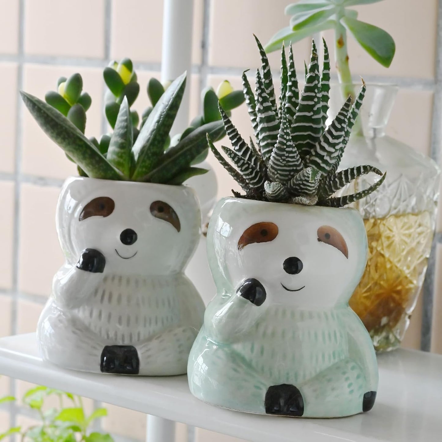 Cute Sloth Succulent Planter - Ceramic Cartoon Pot with Drainage Hole - Adorable Windowsill Decoration - Ideal for Cactus and Succulents