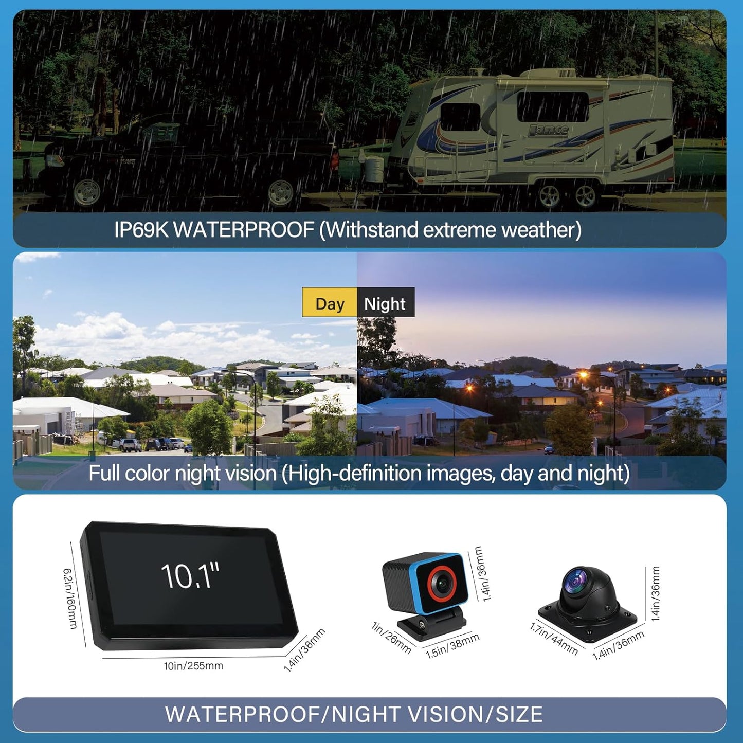 6CH AI Wifi GPS Sentry Mode RV Backup Camera System 10.1" Touch Screen Monitor with 4 1080P Rear Side View Camera,Mobile DVR Recording Live View on App/Web/Pc for Truck Trailer Tractor Fleet TRUCK DRIVER