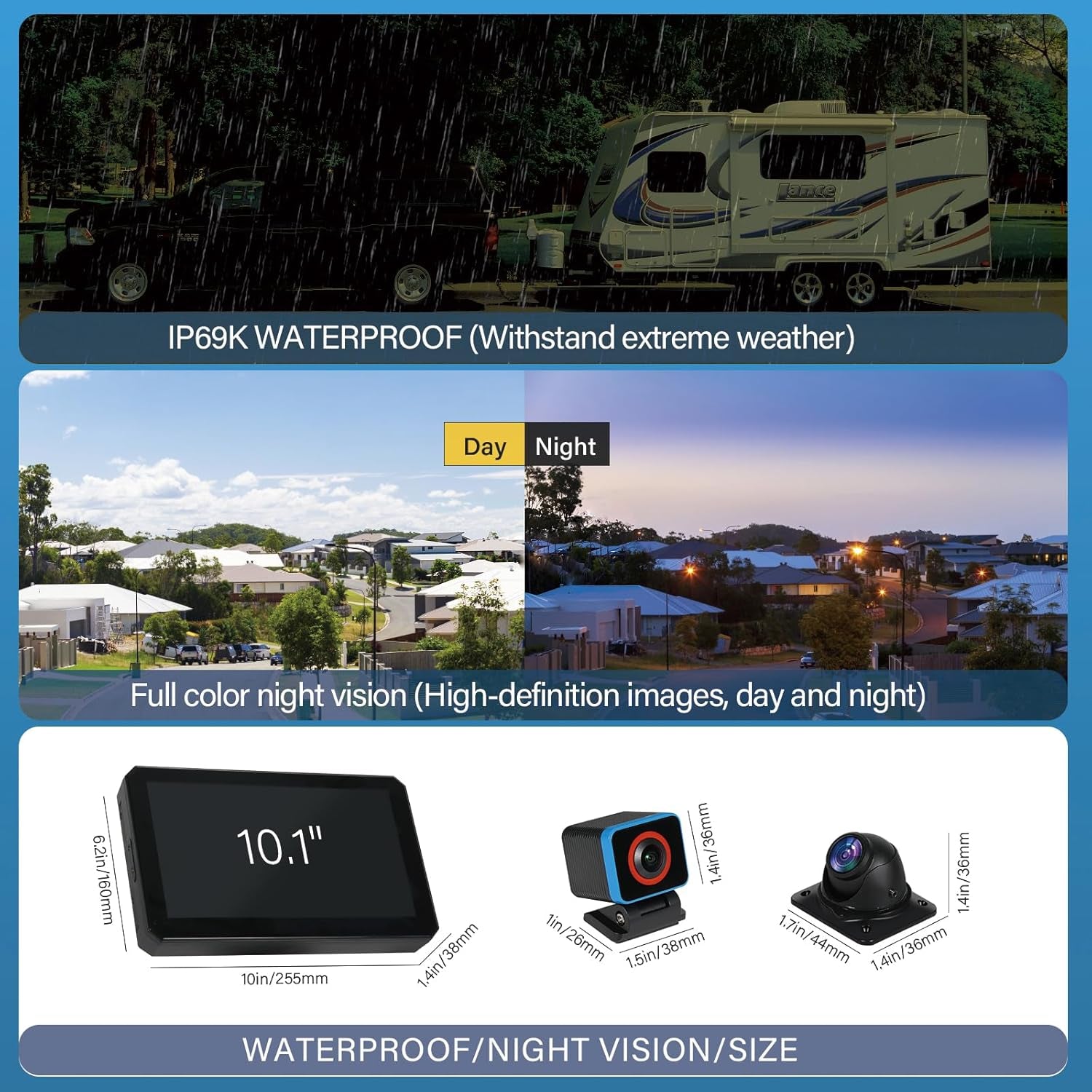 6CH AI Wifi GPS Sentry Mode RV Backup Camera System 10.1" Touch Screen Monitor with 4 1080P Rear Side View Camera,Mobile DVR Recording Live View on App/Web/Pc for Truck Trailer Tractor Fleet TRUCK DRIVER