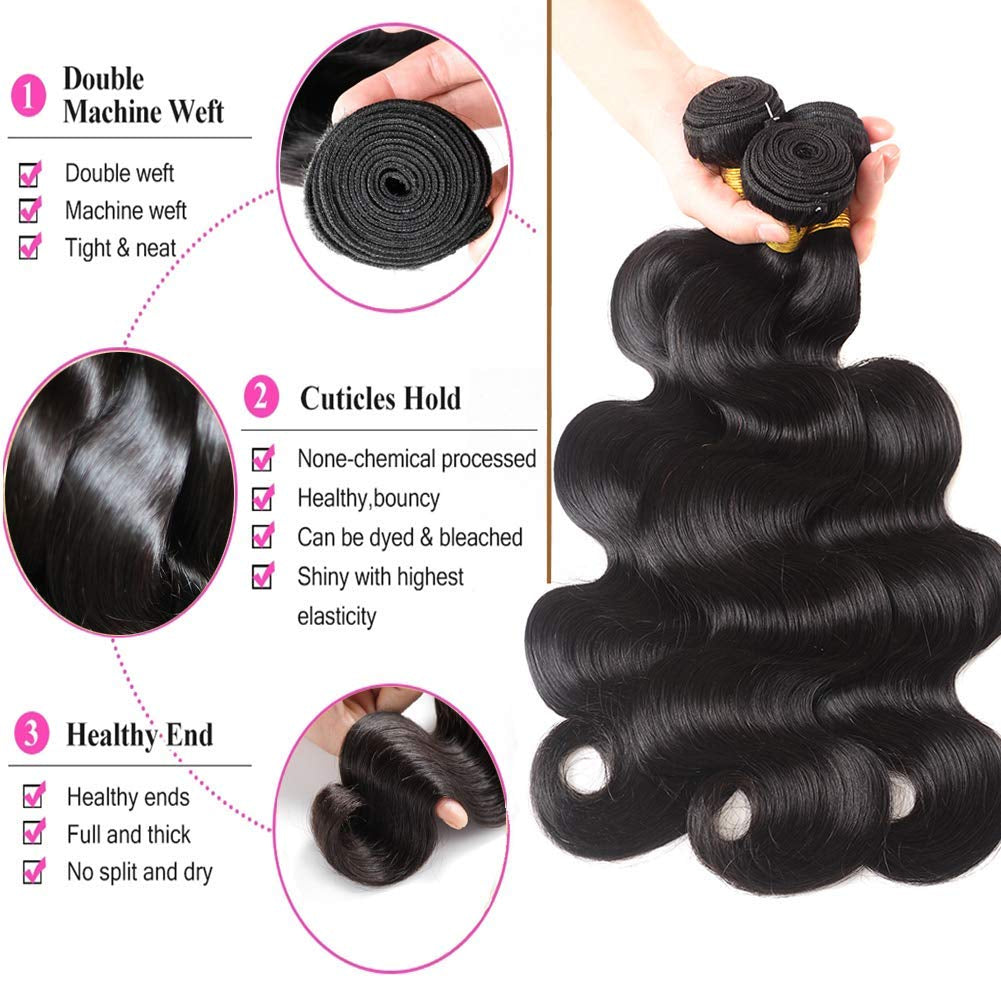 12A Human Hair Bundles 14 16 18 Inch Body Wave Bundles Human Hair 100% Unprocessed Brazilian Virgin Weave Hair Bundles Deals Human Hair 3 Bundles Human Hair Extensions Natural Color