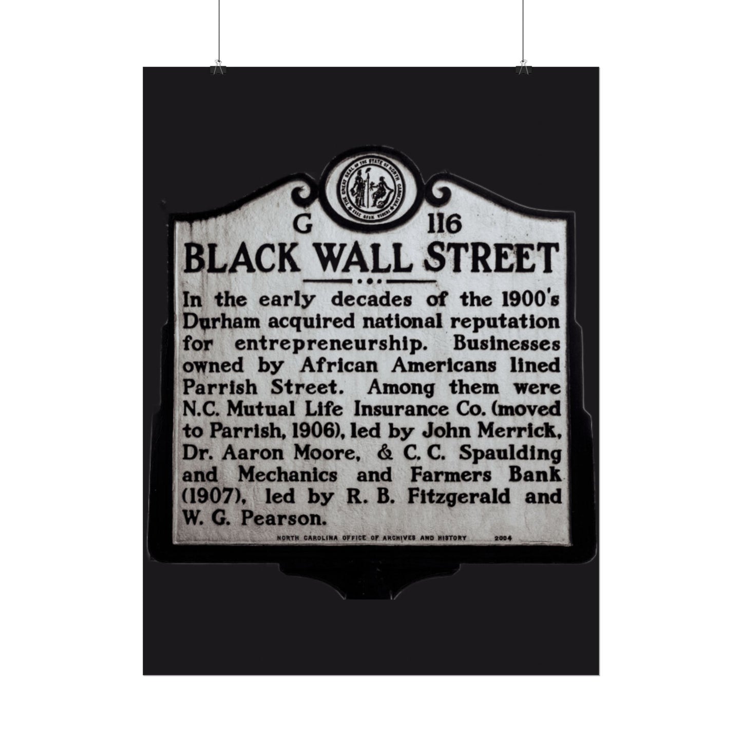 BLACK WALL STREET DURHAM NORTH CAROLINA Rolled Posters