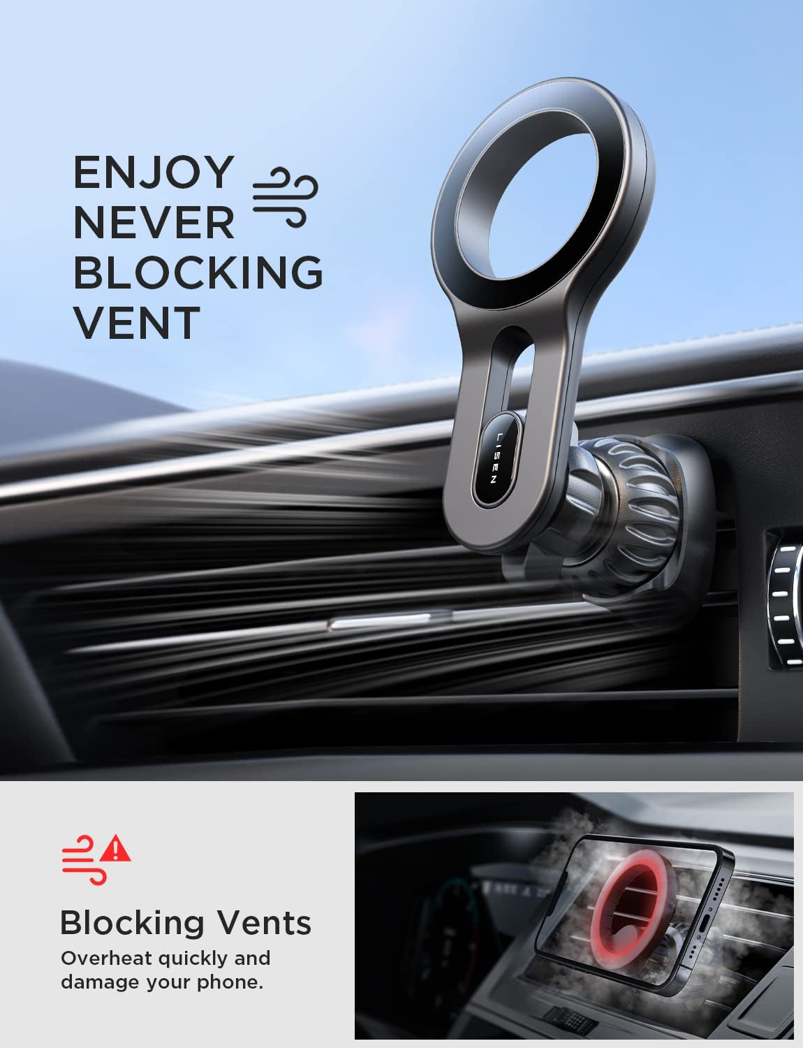 for Iphone 16 Magsafe Car Mount, [Quick Install] Magnetic Mag Safe Car Phone Holder Vent, Car Truck Accessories Gifts for Him Her Iphone 16E 16 Pro Max 15 14 13 12 plus Mini Men Women, Black