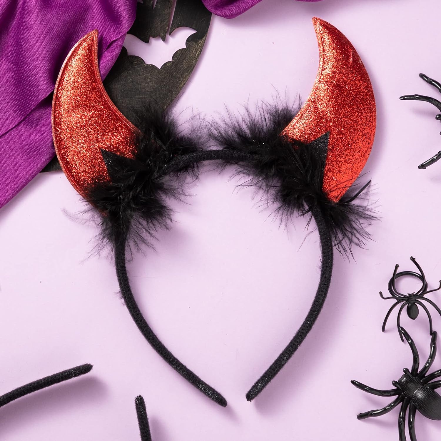 Halloween Devil Horns Headband Red Demon Headwear, Costume Accessories for Kids Girls Women Halloween Party Favors, Cosplay Costume