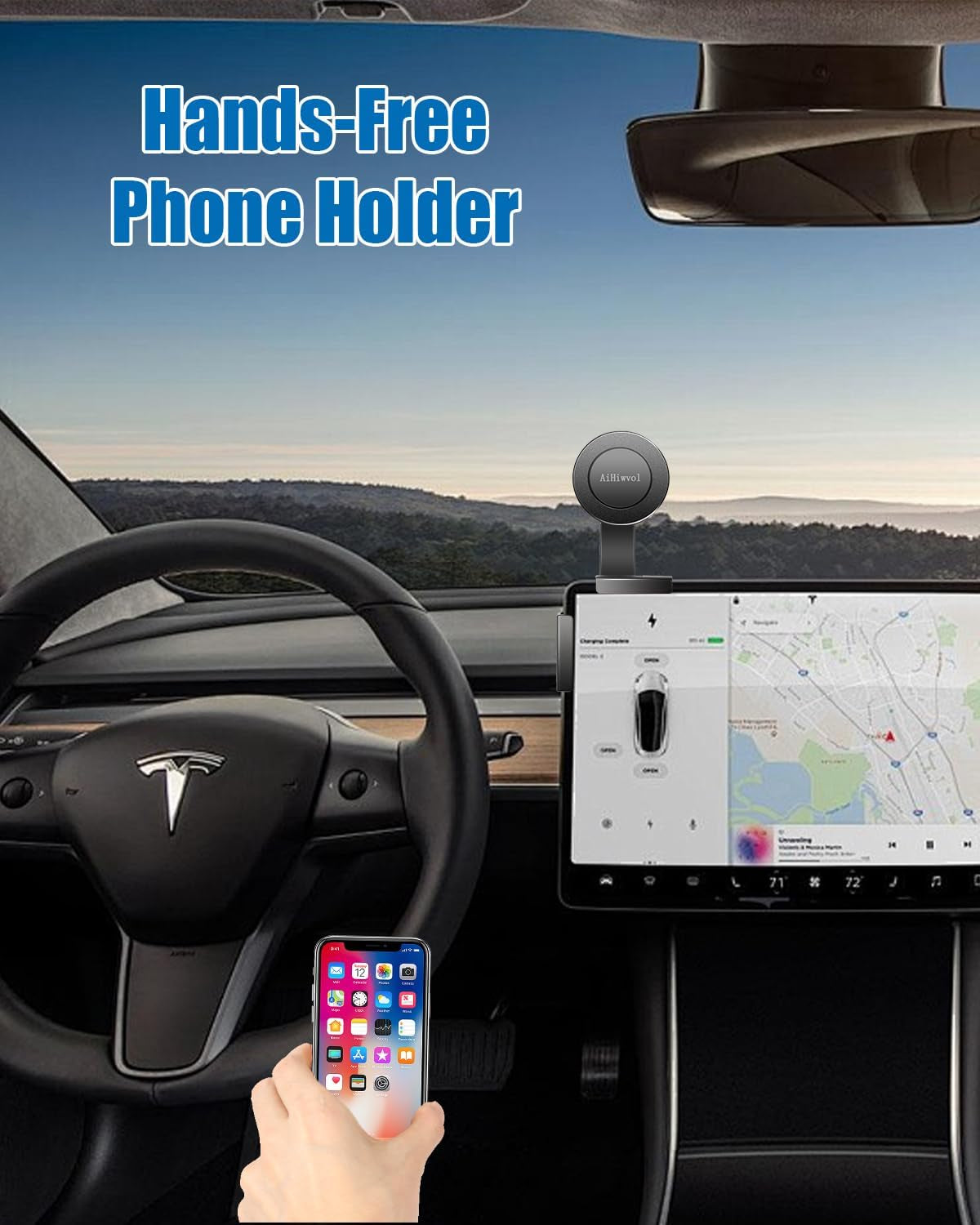 For Tesla Phone Mount Model 3(2024-2017)/Model Y(2024-2020), for Magsafe Strongest Magnetic Tesla Phone Holder for Tesla Accessories, Fits for Iphone 16/15/14/13/12 plus Pro Max, All Phones