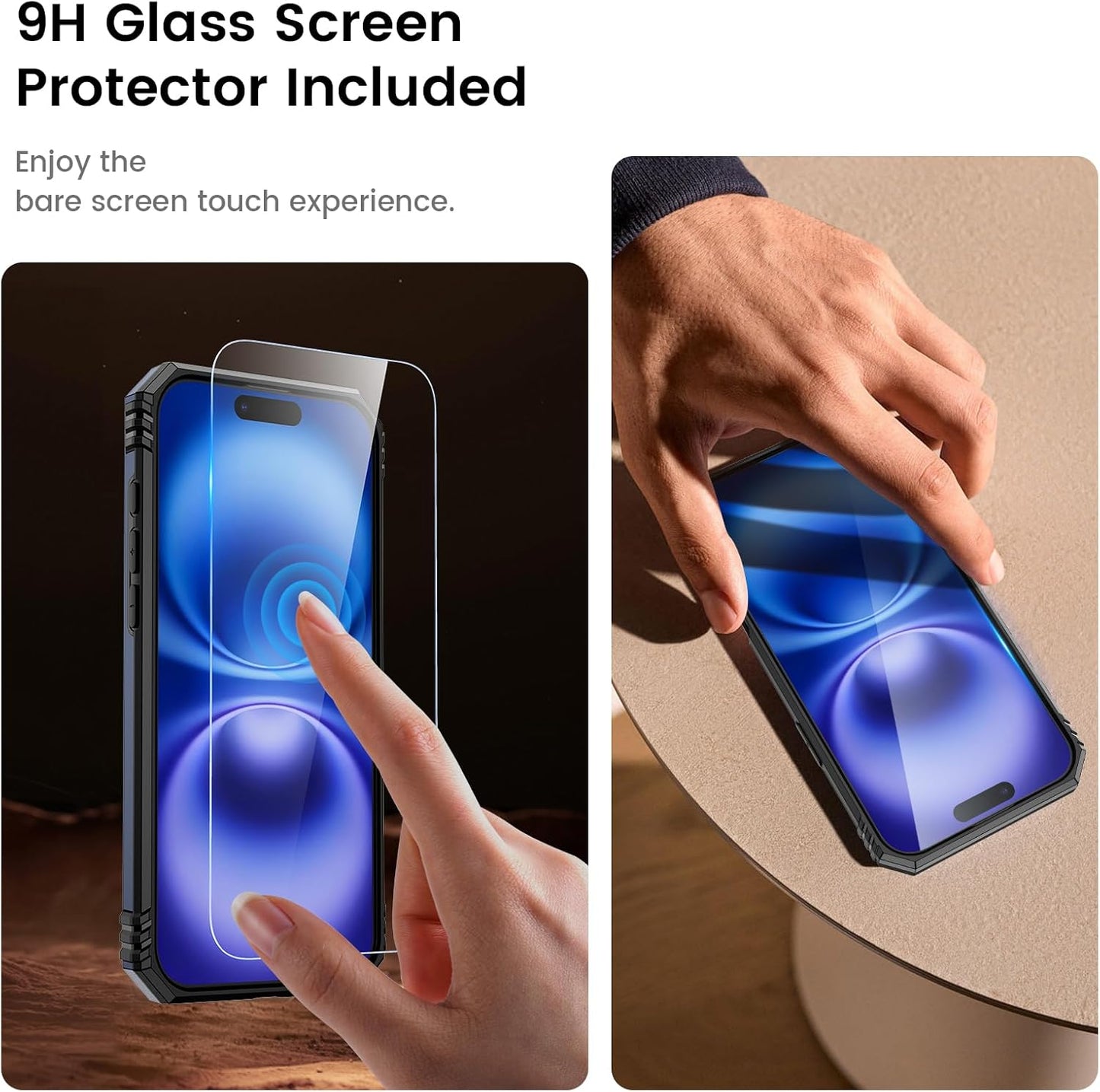 Compatible for Iphone 16 Case with Screen Protector - Slide Camera Cover Protective Phone Case with Ring Stand, Heavy Duty Shockproof Rugged Bumper for Iphone 16 Accessories Blue