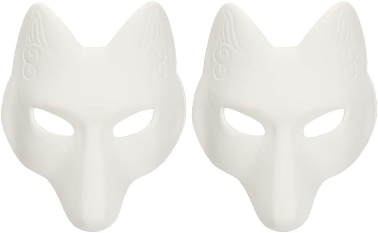 Blank Fox Mask, 2Pcs Halloween Fox Mask DIY Blank Mask Fox Japanese Kabuki Masks White Paintable Mask for Halloween Masquerade Costume Prop