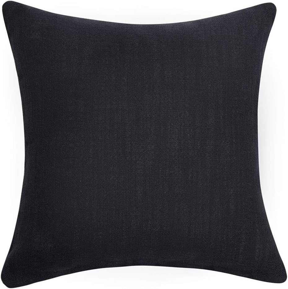 Set of 2 Black Pillow Covers Rustic Linen Decorative Square Throw Pillow Covers 18X18 Inch for Sofa Couch Decoration