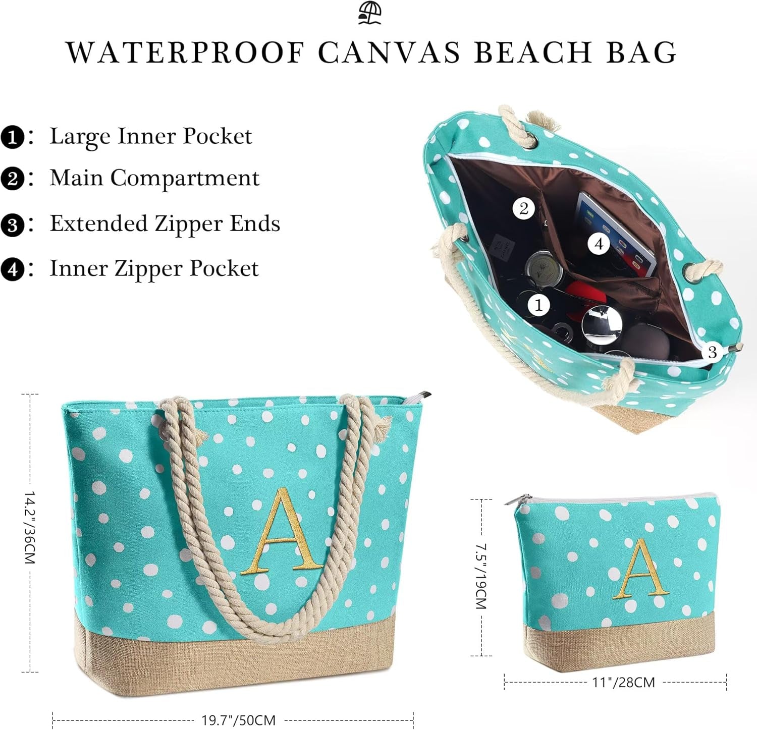 Gifts for Women - Personalized Birthday Gifts for Mom Friend, Travel Gifts Beach Tote Bag & Makeup Bag