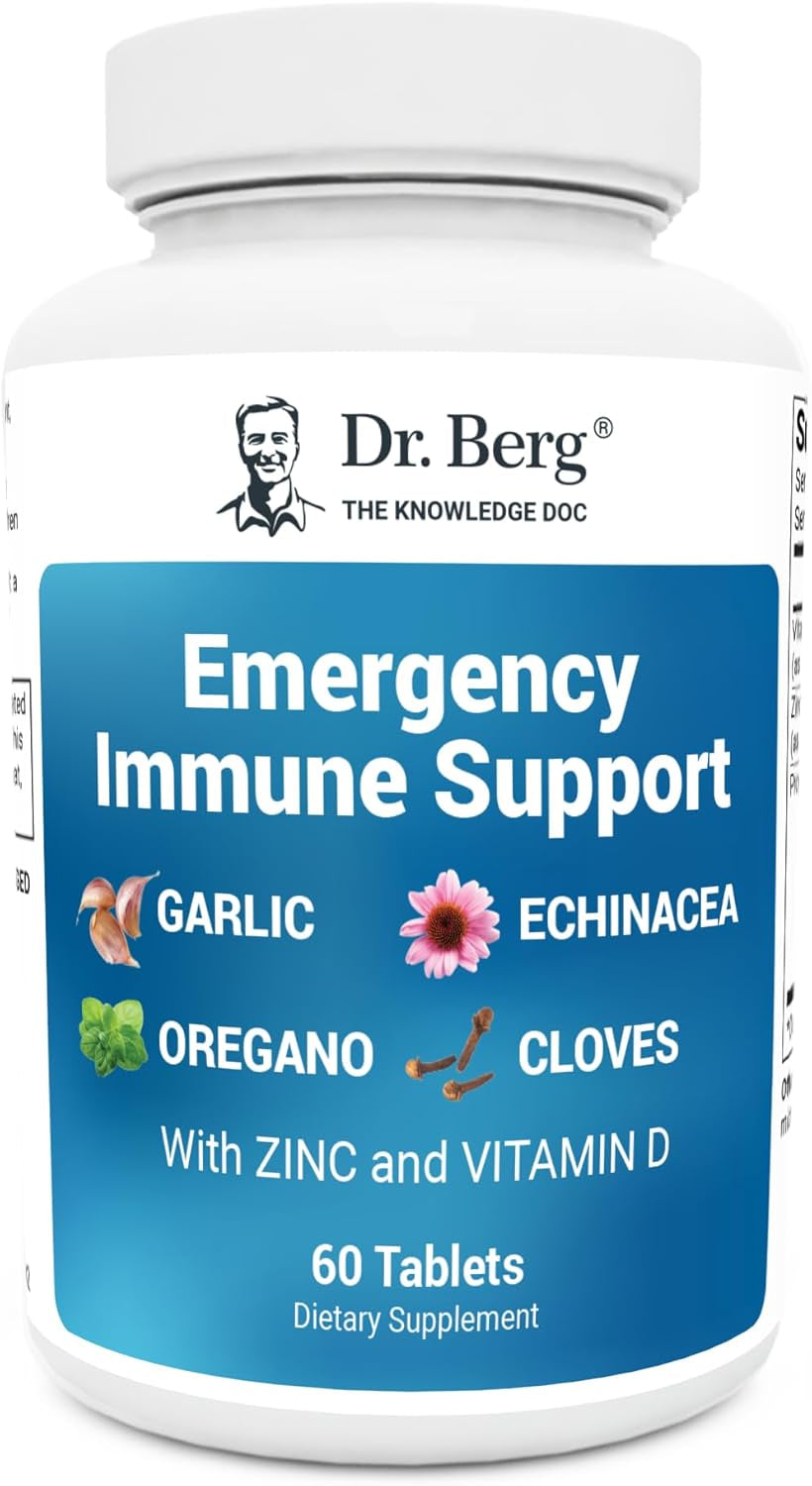 Dr. Berg Emergency Immune Support W/Echinacea - Potent Blend of Herbal Extracts (Warning: Strong Herbal Smells) - Immune Support Supplement Includes 2,000 Ius of Vitamin D & 10Mg of Zinc - 60 Tablets TLBH