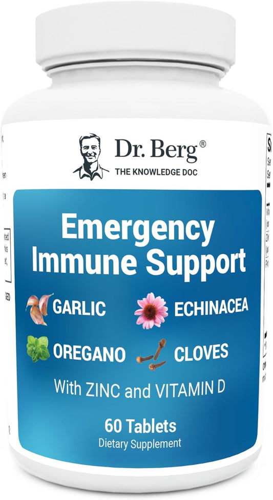 Dr. Berg Emergency Immune Support W/Echinacea - Potent Blend of Herbal Extracts (Warning: Strong Herbal Smells) - Immune Support Supplement Includes 2,000 Ius of Vitamin D & 10Mg of Zinc - 60 Tablets TLBH