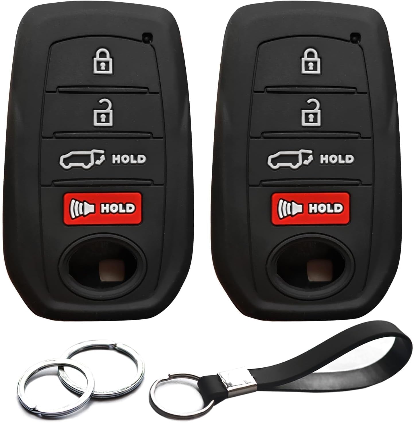 2Pcs Compatible with Toyota Tacoma Prius Venza Corolla Crown Sequoia Tundra Grand Highlander RAV4 Prime Mirai Smart 4 Buttons Key Fob Cover Case Key Chain Protector Keyless Entry Remote Holder